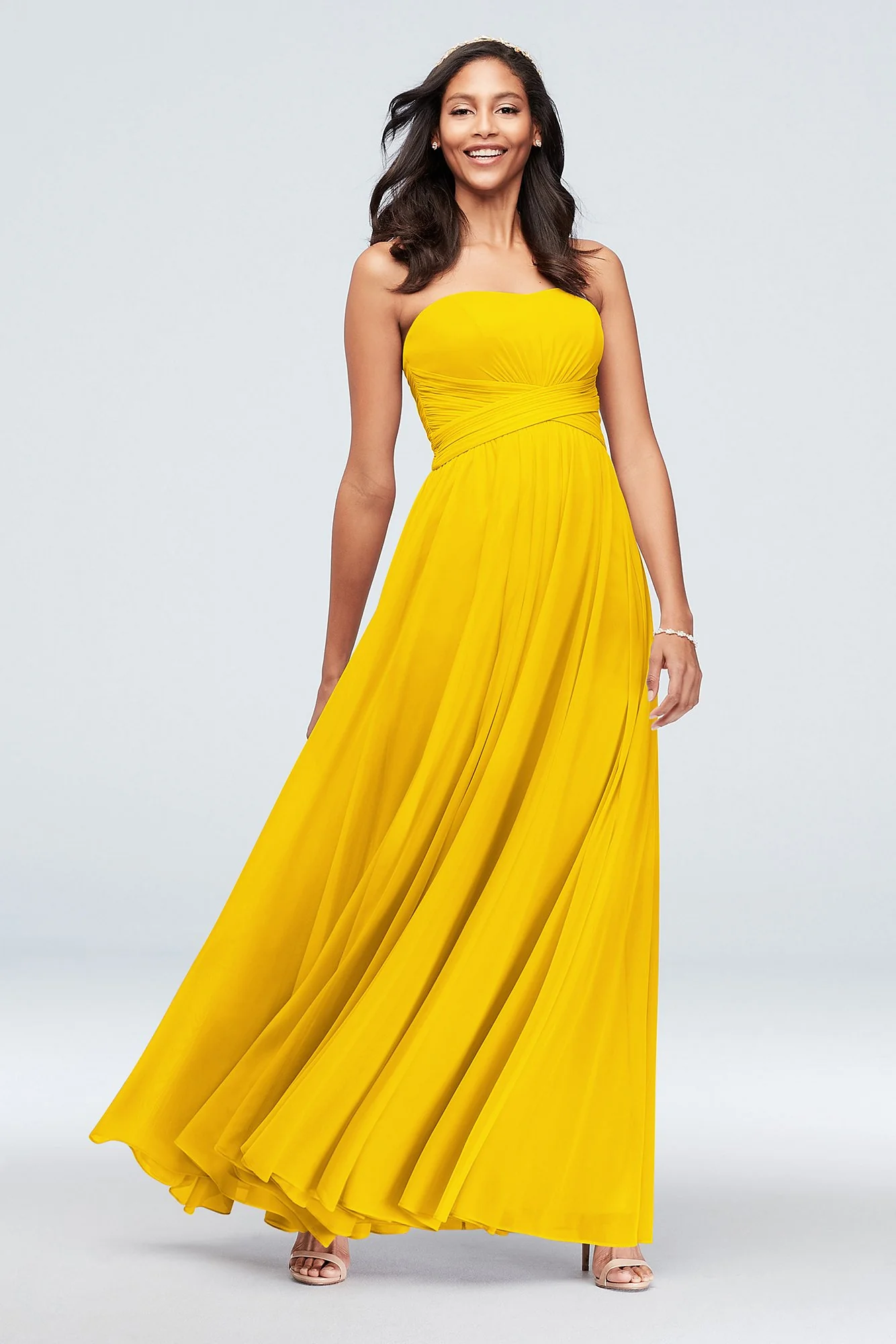 Mesh Cross Waist Strapless Bridesmaid Dress - Image 81