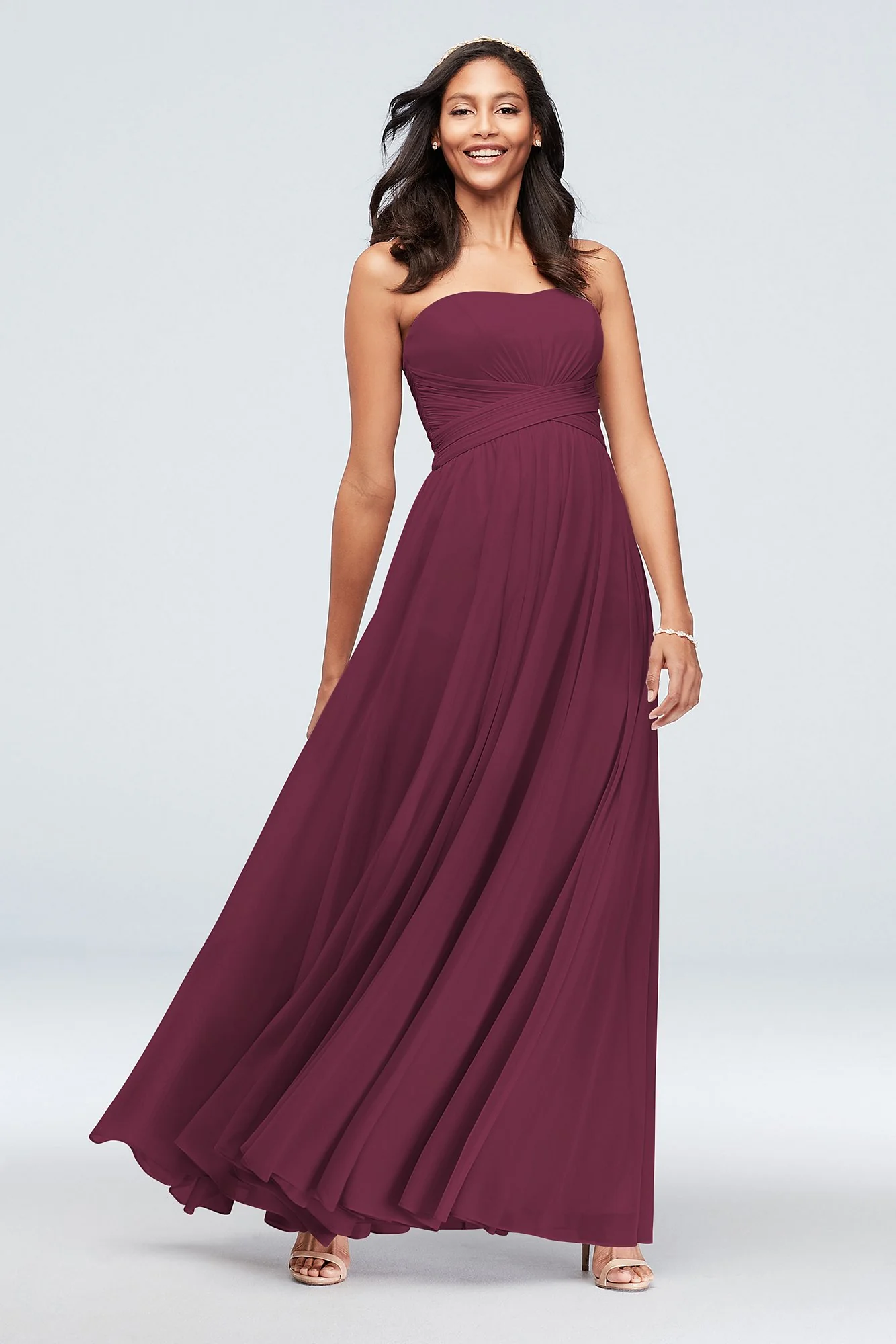 Mesh Cross Waist Strapless Bridesmaid Dress - Image 87