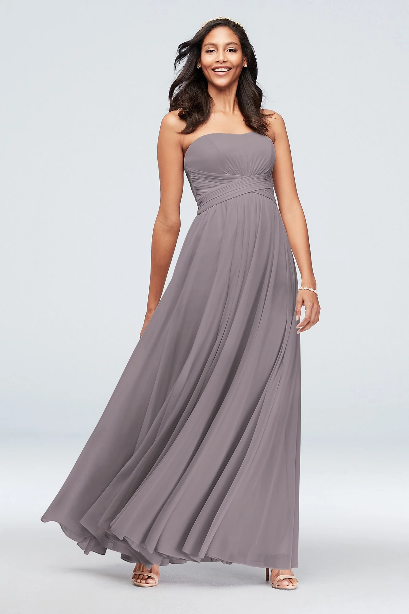 Mesh Cross Waist Strapless Bridesmaid Dress - Image 88