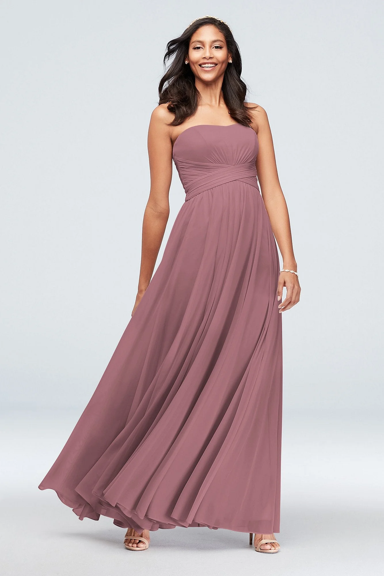Mesh Cross Waist Strapless Bridesmaid Dress - Image 90