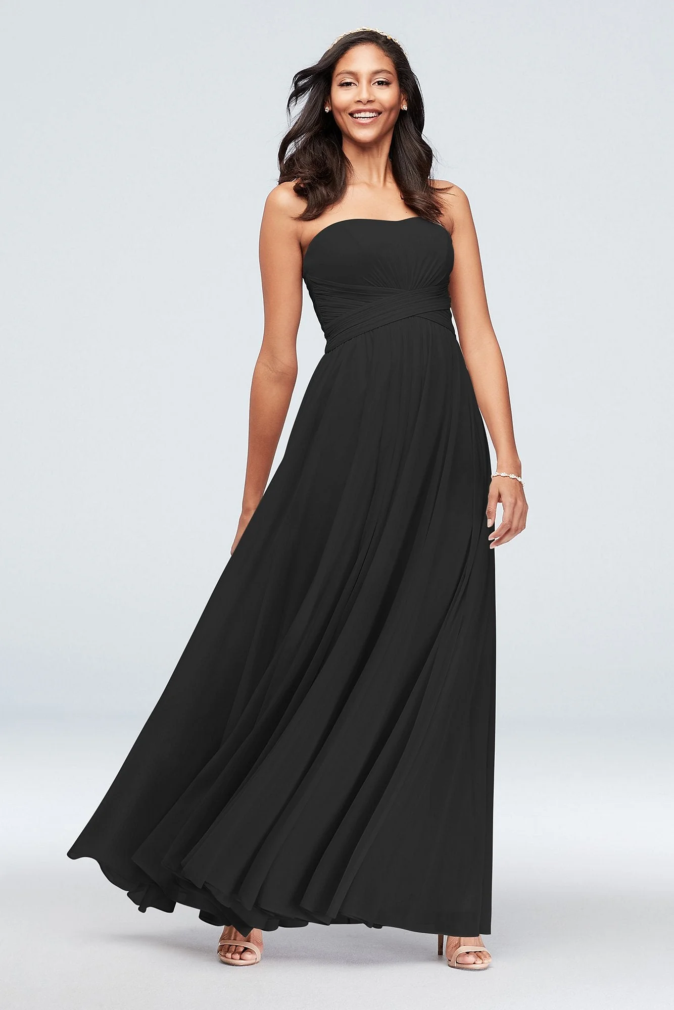 Mesh Cross Waist Strapless Bridesmaid Dress - Image 94