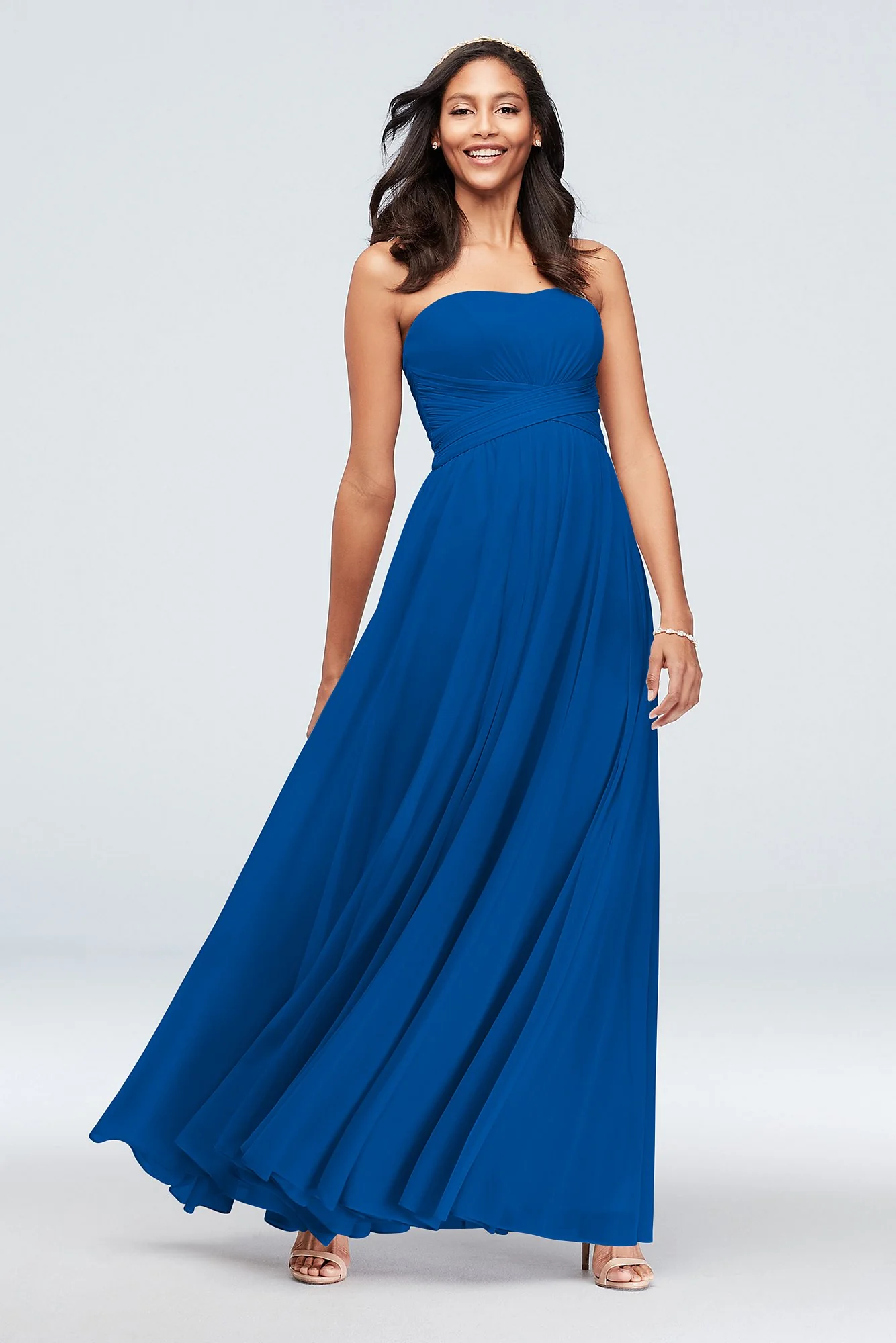 Mesh Cross Waist Strapless Bridesmaid Dress - Image 96