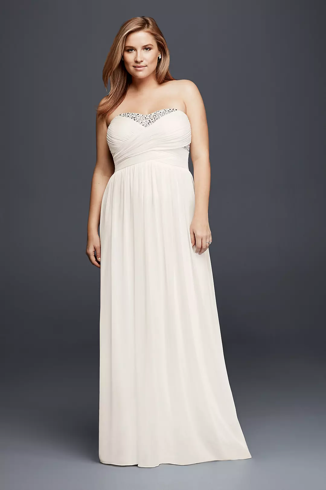 Strapless Mesh Pleated Crystal Embellished Dress - Image 2