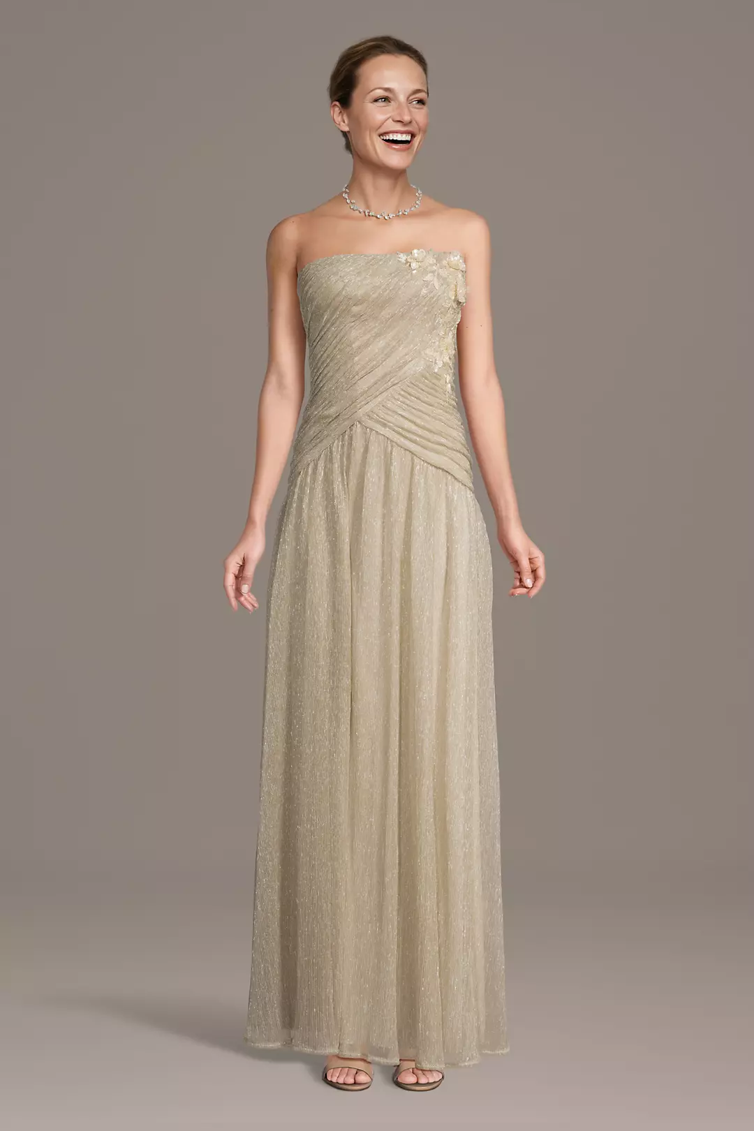 Strapless Metallic Draped Drop Waist Dress - Image 3