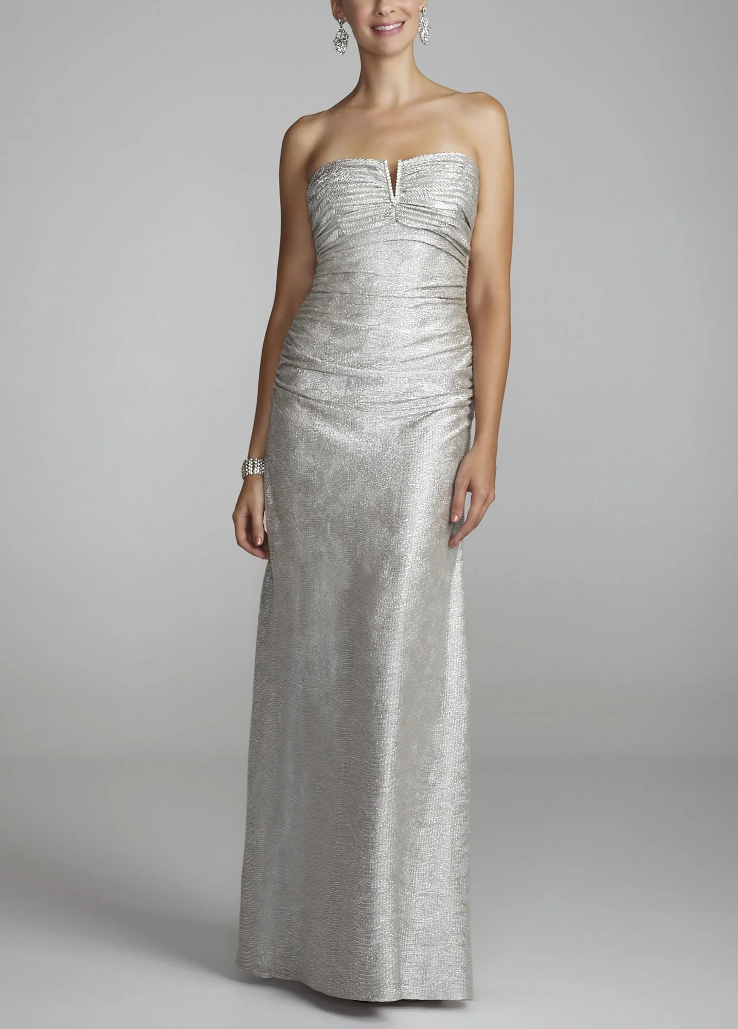 Strapless Metallic Foil Ruched Dress