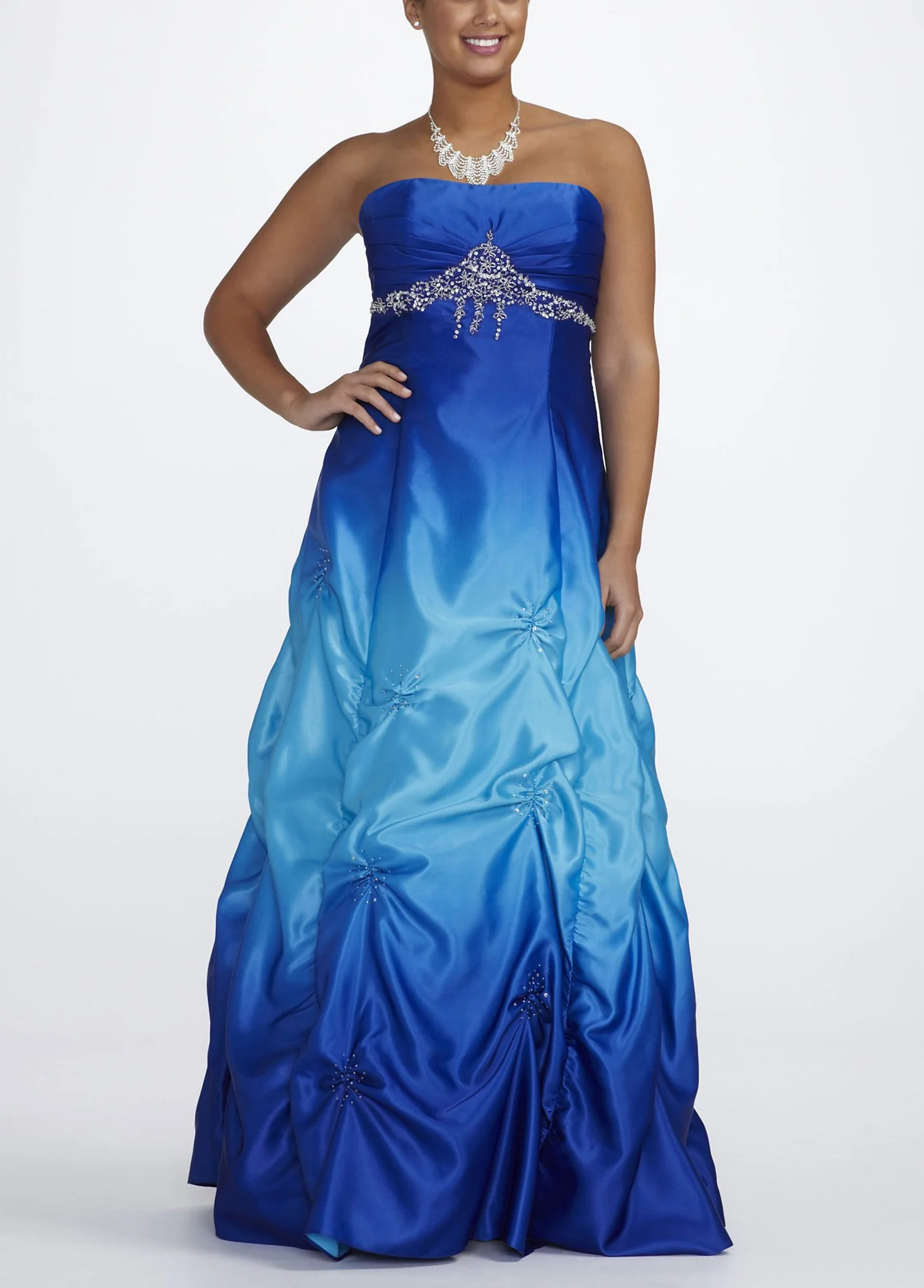 Strapless Ombre Pick Up Ball Gown
