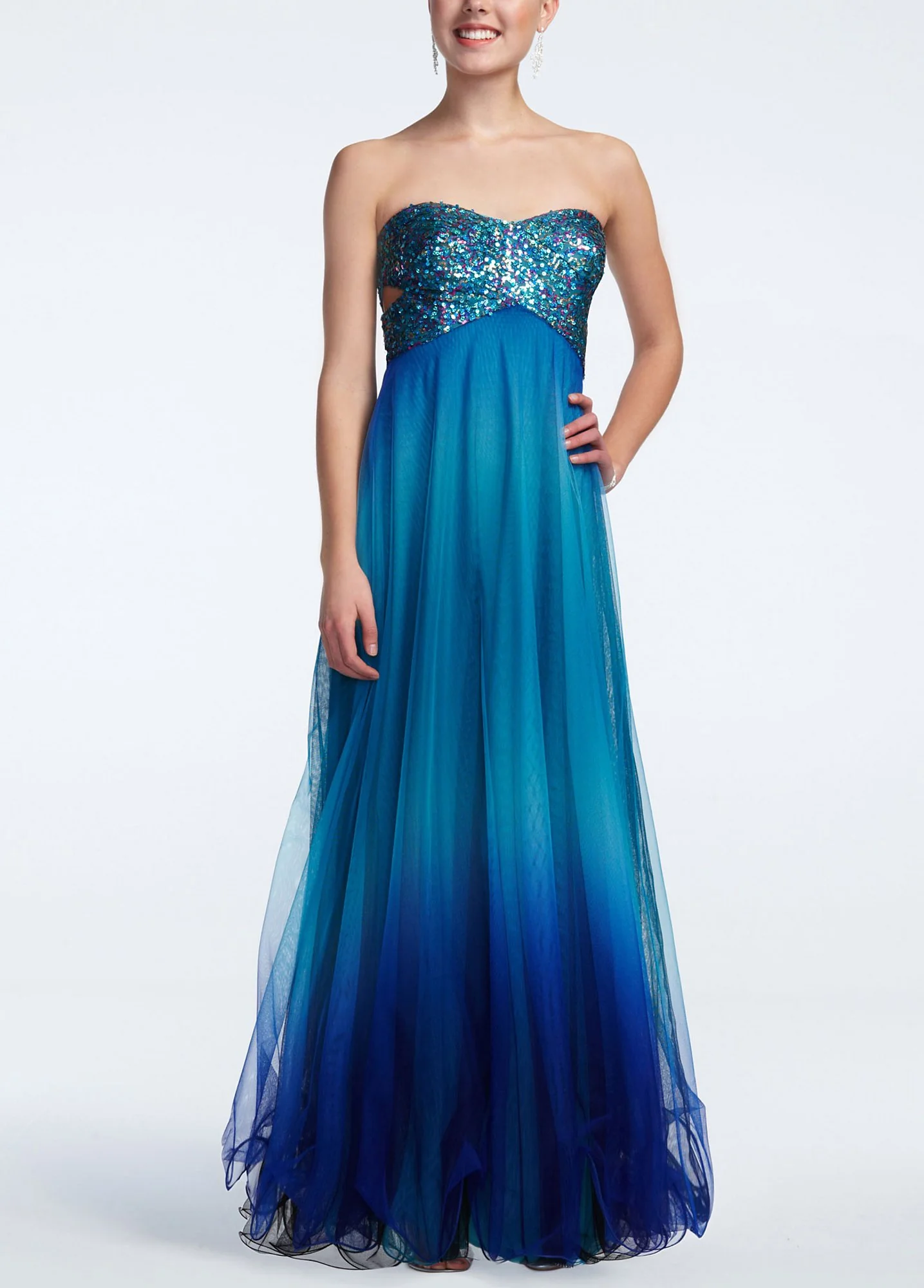 Strapless Ombre Sequin Dress with Side Cut Outs