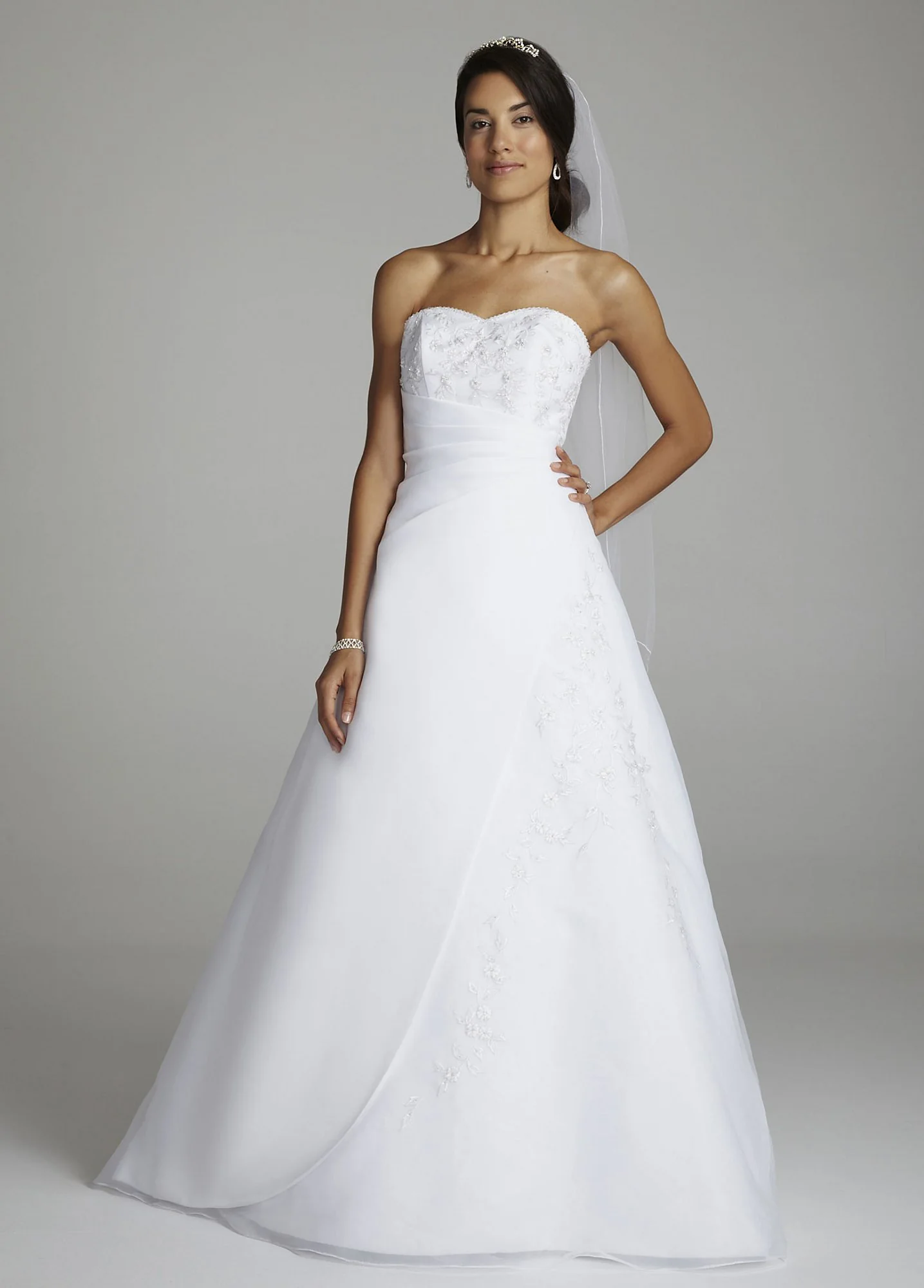 Strapless Organza A Line Gown with Side Draping - Image 2
