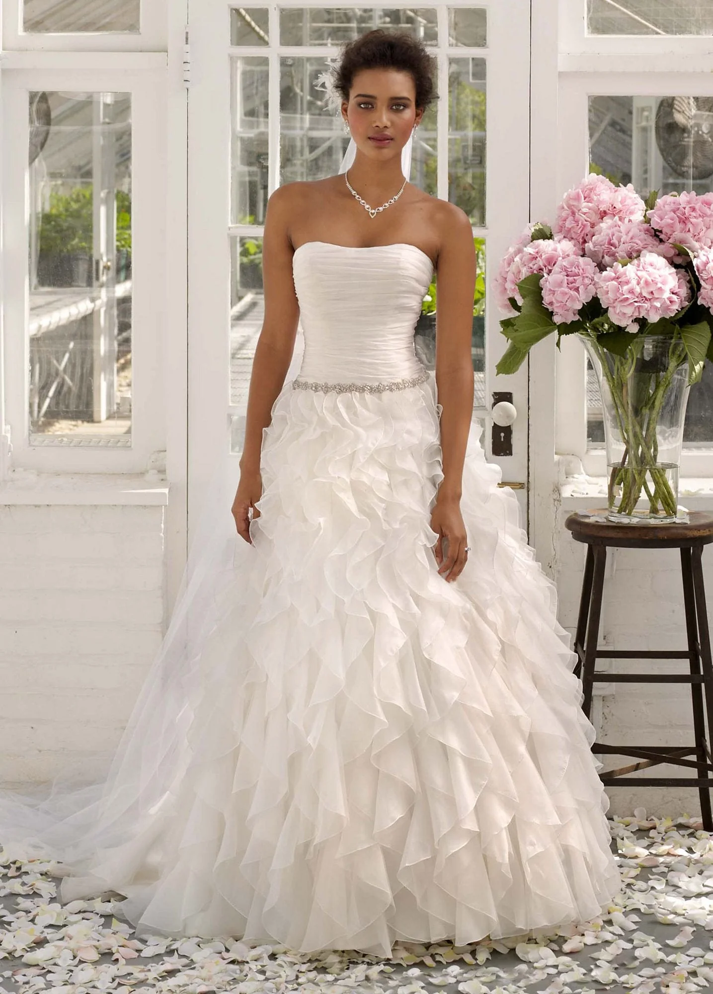 Strapless Organza Ball Gown with Ruffle Detail