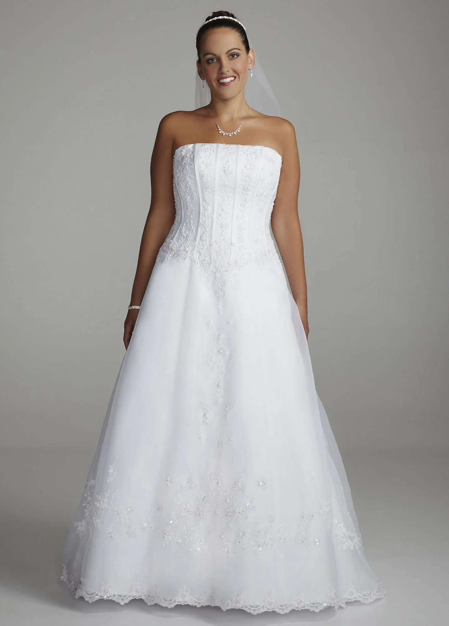 Strapless Organza Corset Gown with Beaded Lace - Image 2