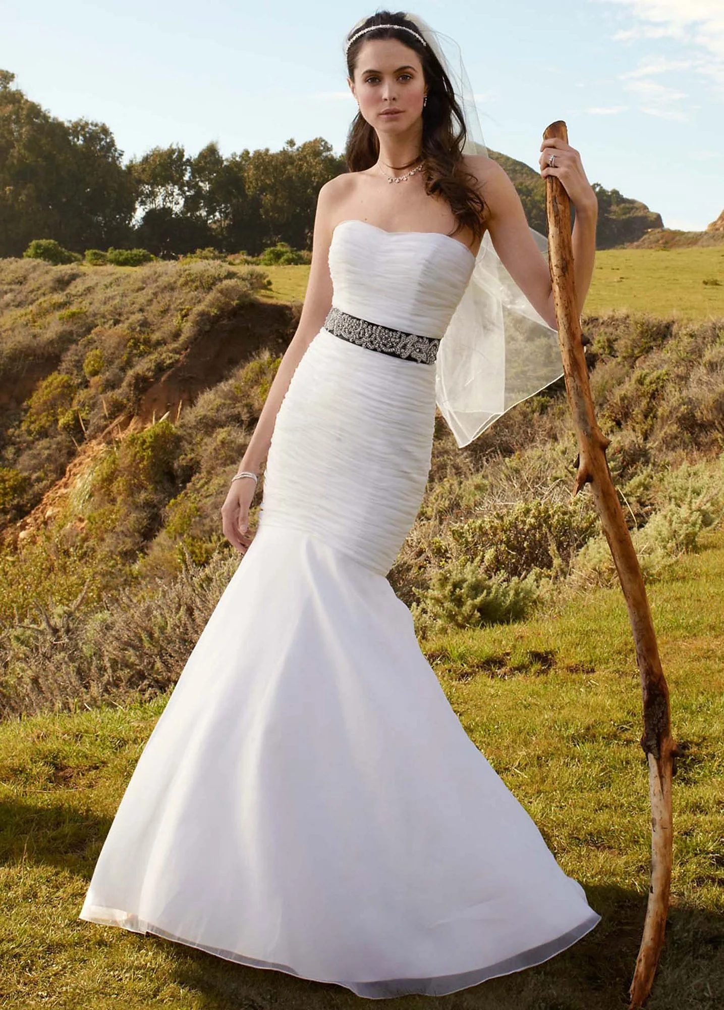 Strapless Organza Fitted Gown with Draped Bodice