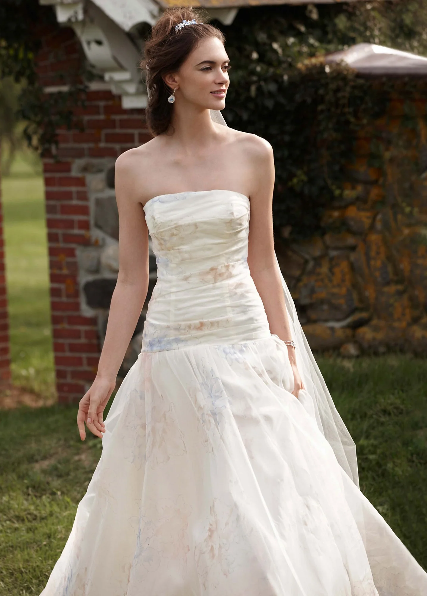 Strapless Organza Print Ball Gown - Image 2