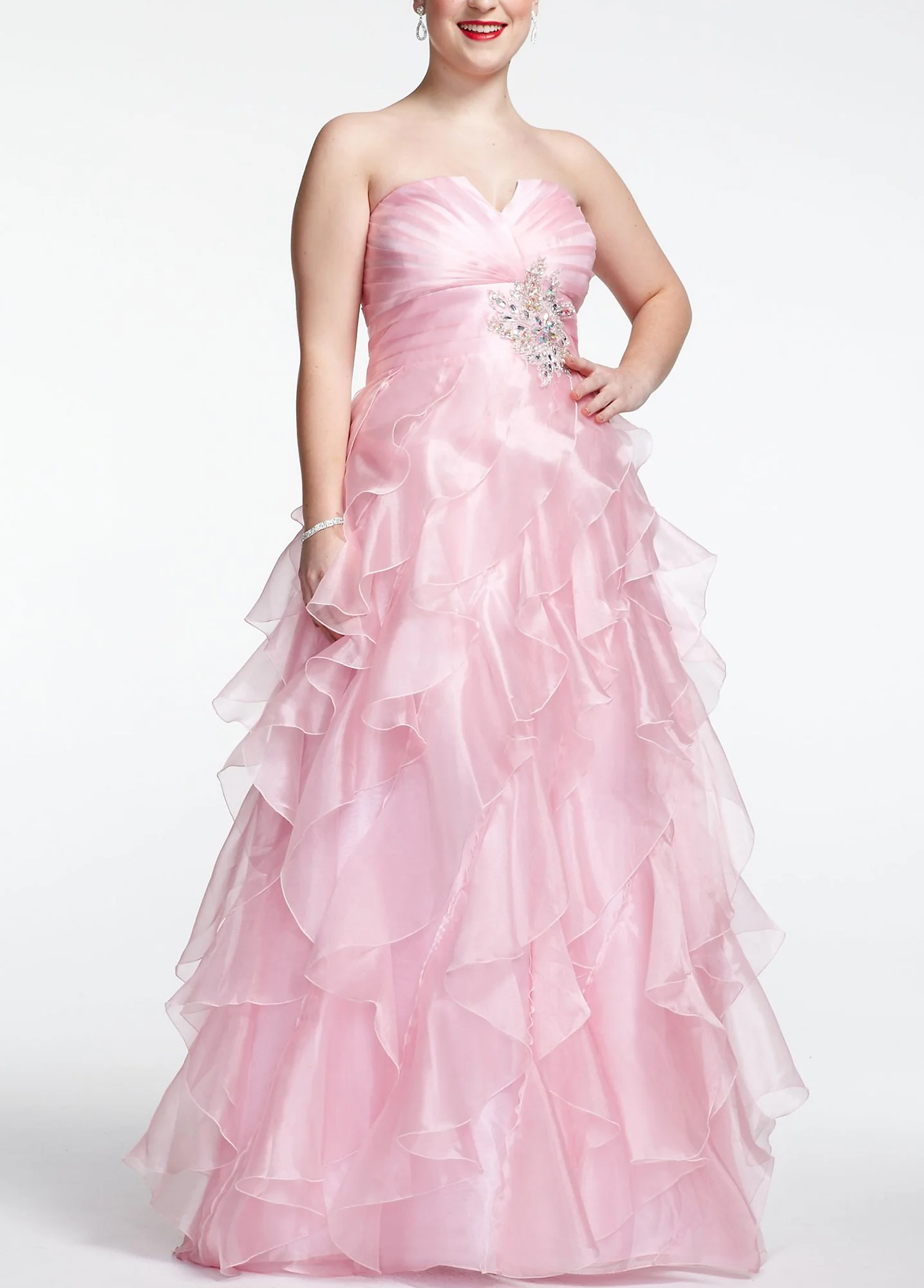 Strapless Organza Prom Ball Gown with Ruffles