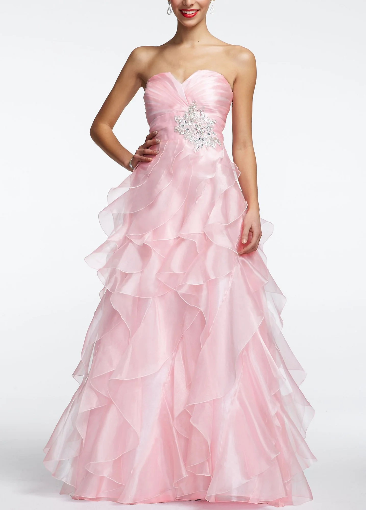 Strapless Organza Prom Ball Gown with Ruffles - Image 2