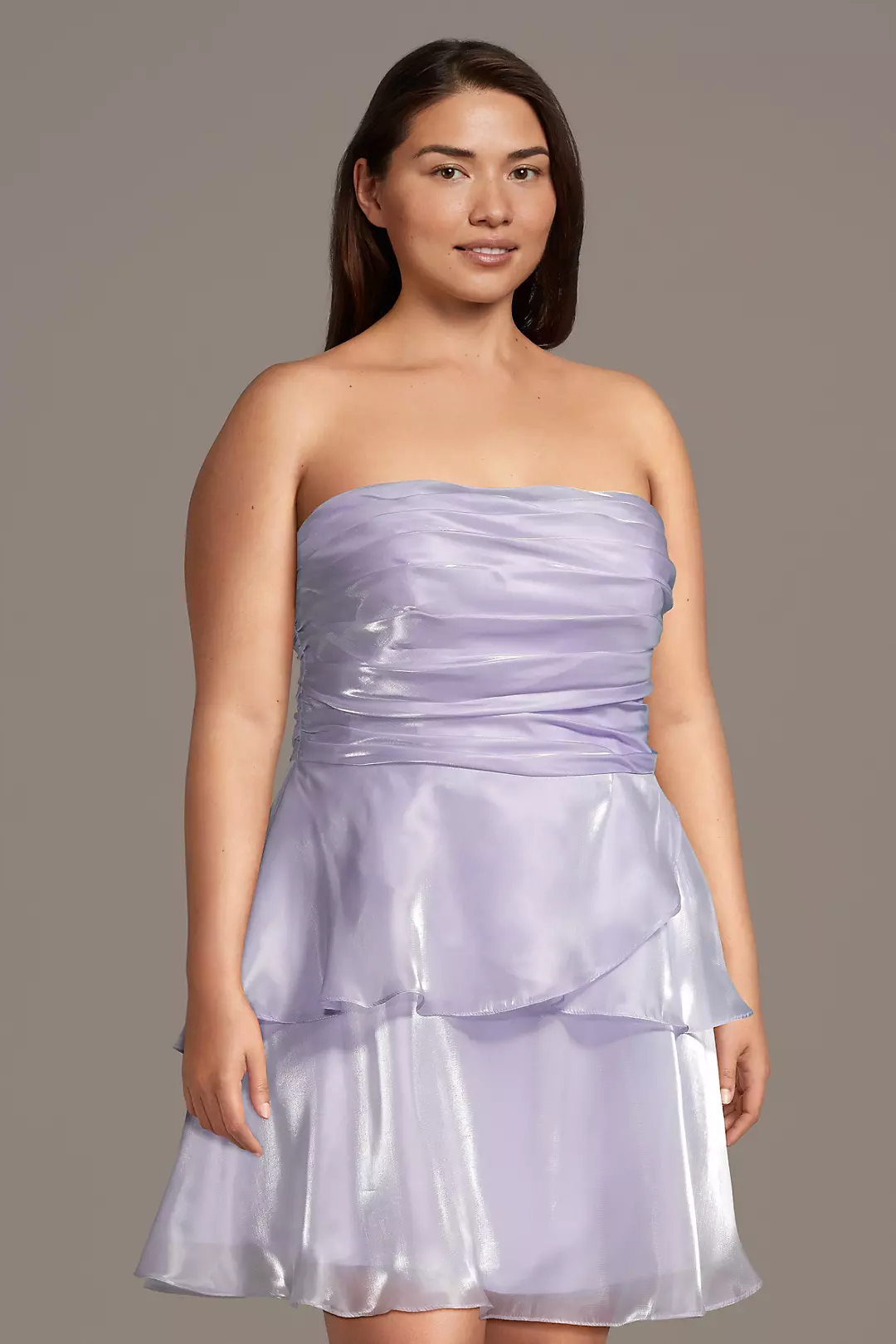 Strapless Organza Tiered A-Line Mini Dress - Image 2
