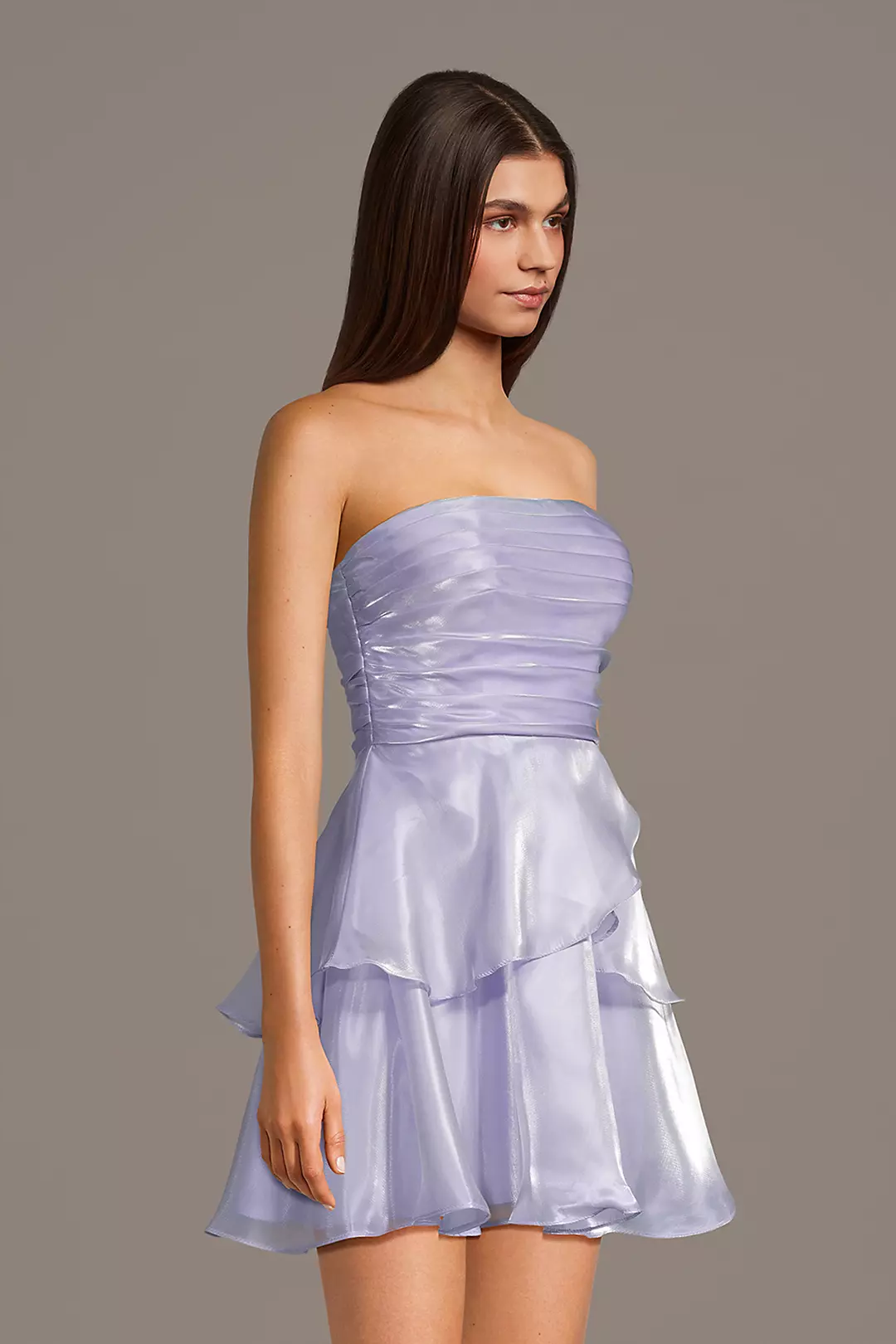 Strapless Organza Tiered A-Line Mini Dress - Image 7