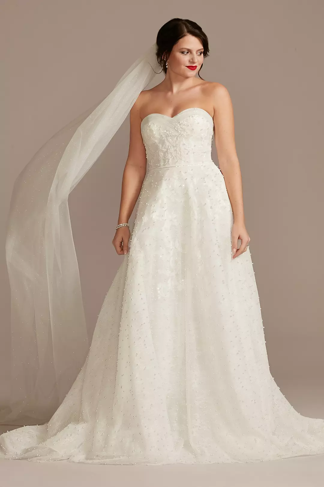 Strapless Pearl Applique Ball Gown Wedding Dress - Image 5