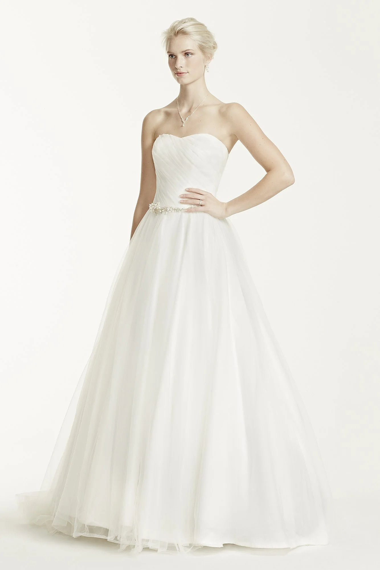 Strapless Ruched Bodice Tulle Wedding Dress - Image 2