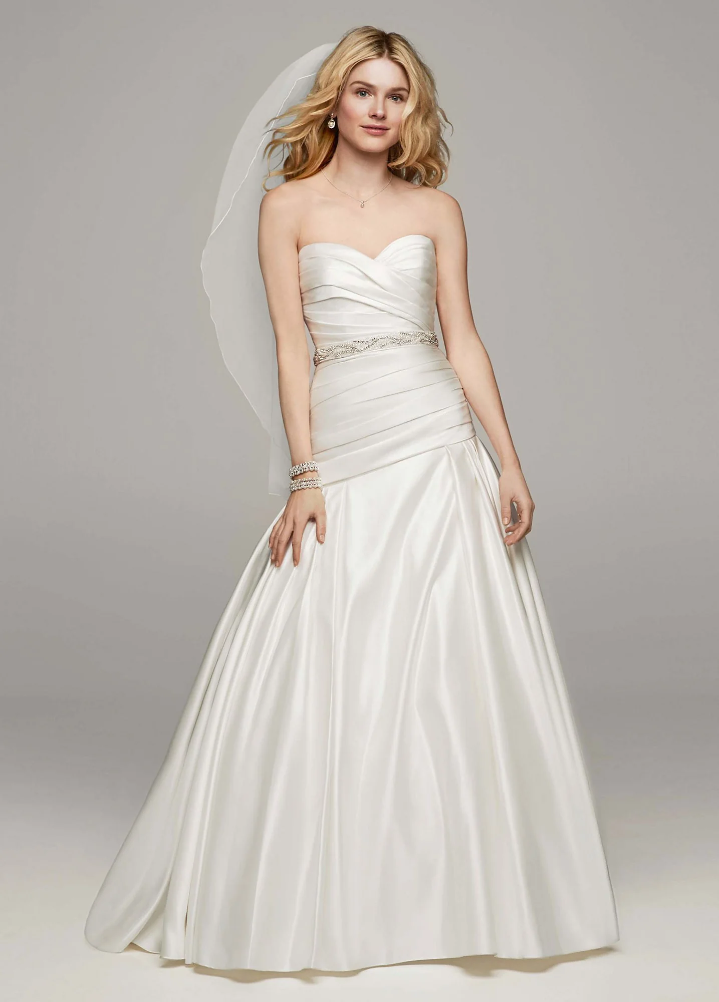 Strapless Satin A Line Gown with Ruched Bodice - Image 2