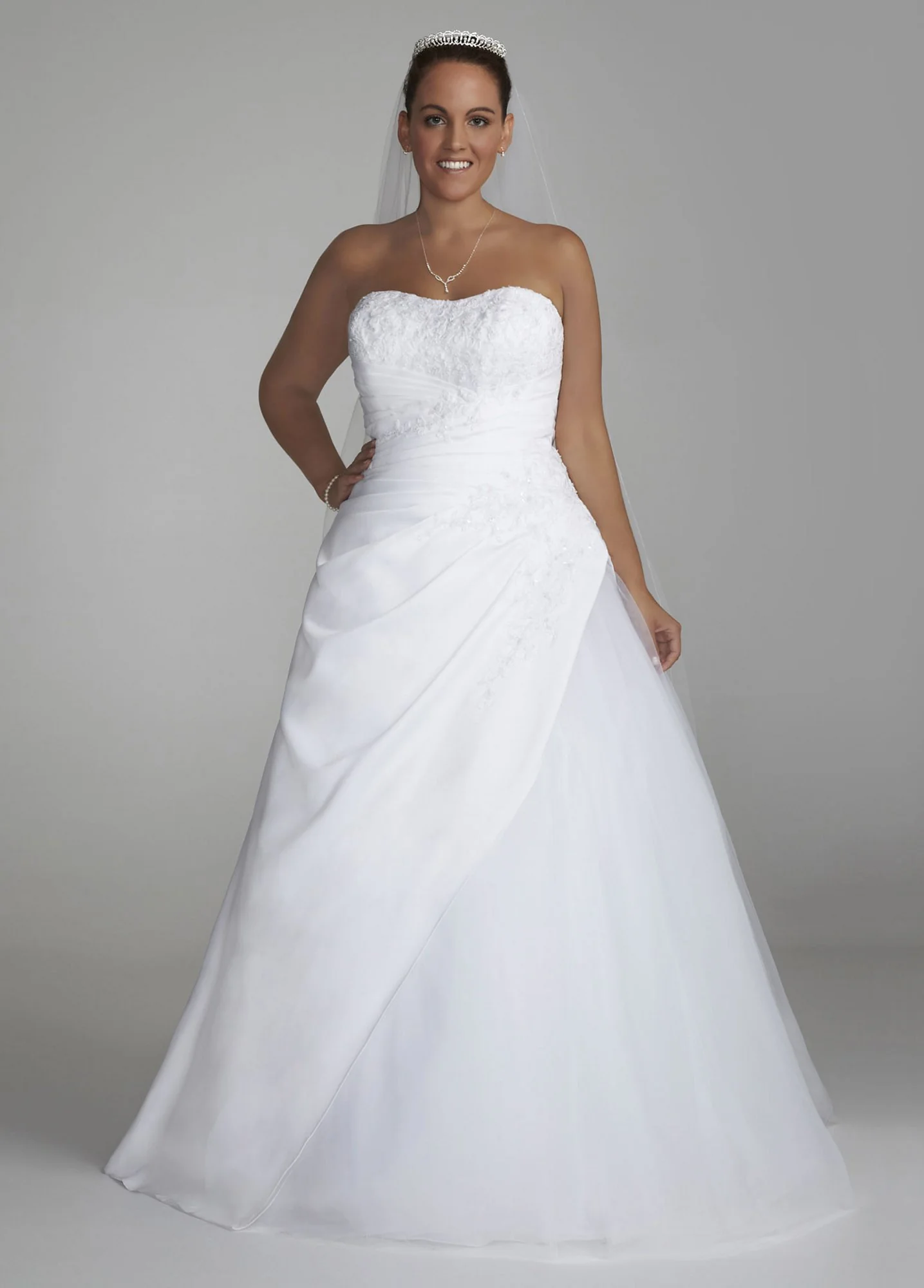 Strapless Satin A Line Gown with Tulle and Beading - Image 2