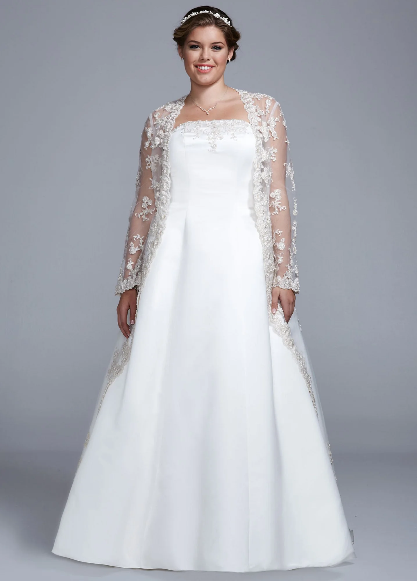 Strapless Satin A-line with Beaded Lace Detail