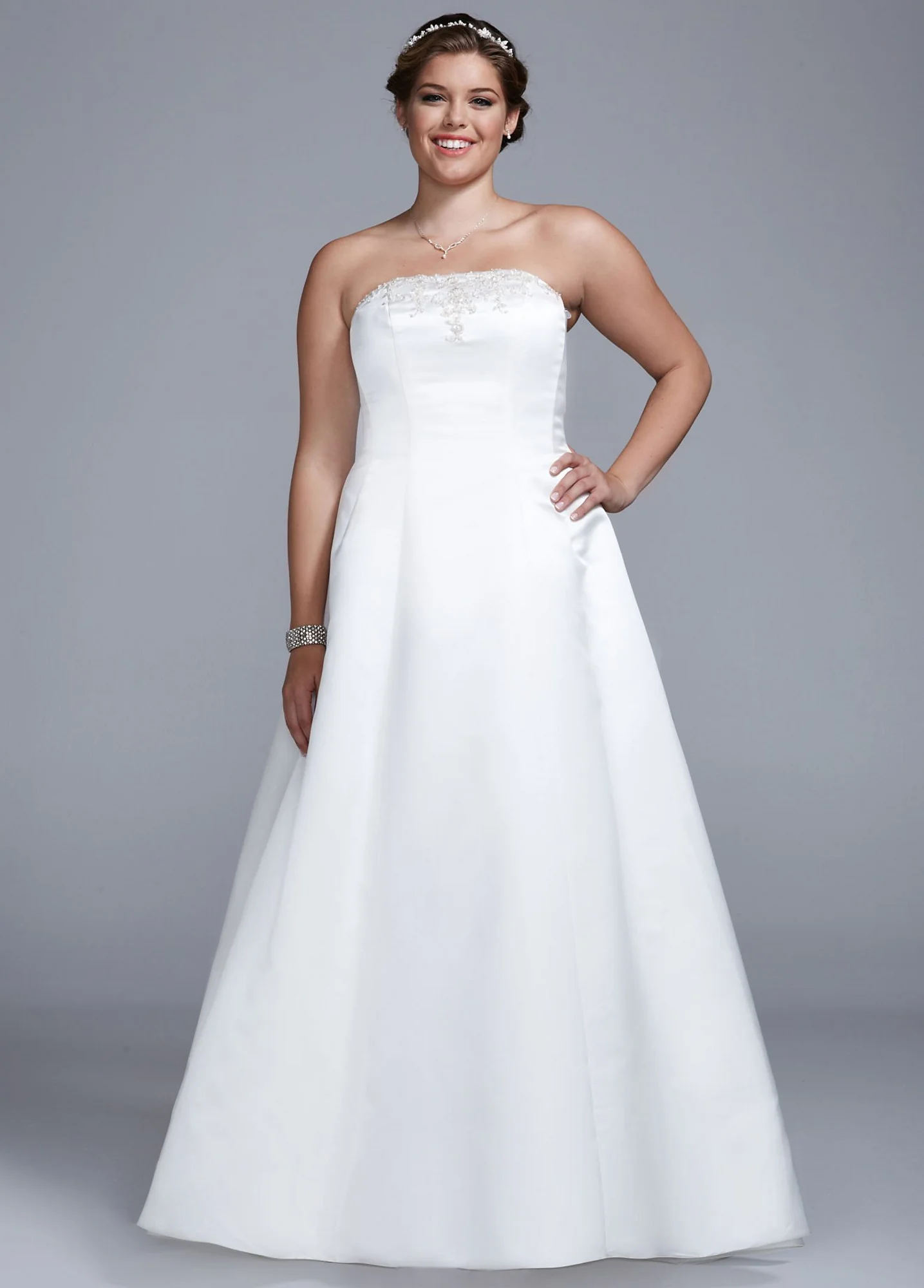 Strapless Satin A-line with Beaded Lace Detail - Image 2