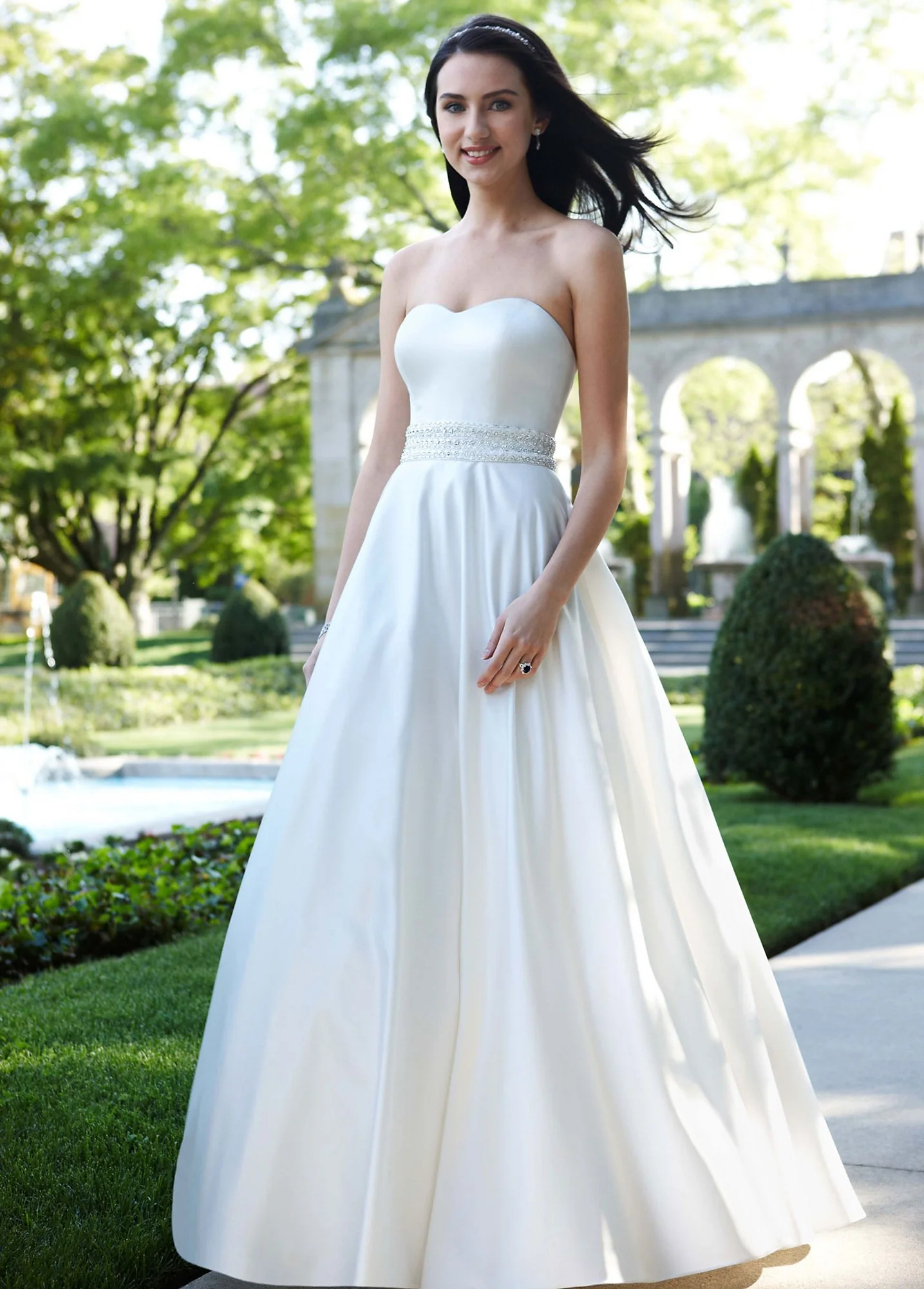Strapless Satin A-Line with Beaded Waistband - Image 3