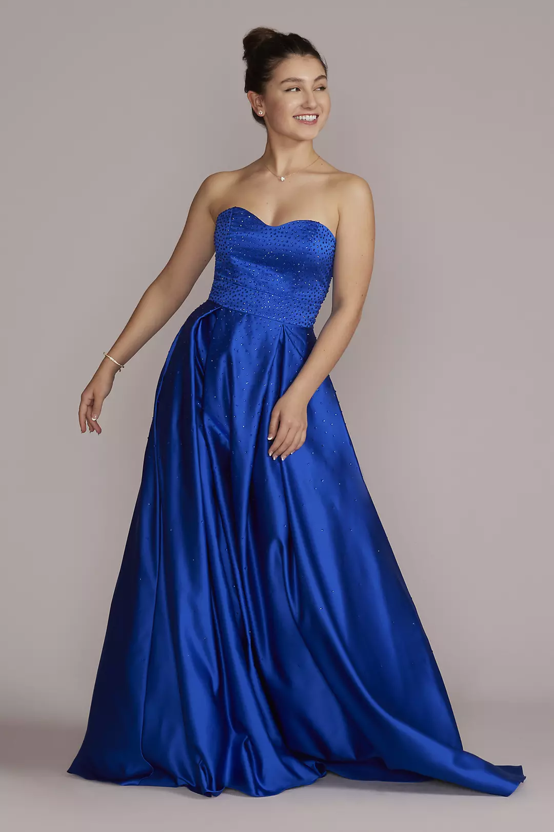 Strapless Satin A-Line with Pleated Skirt - Image 4
