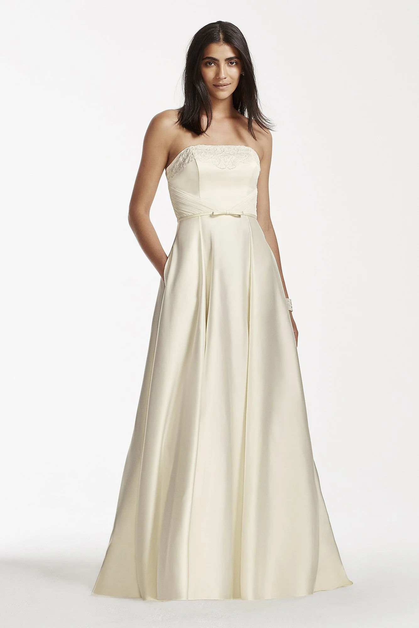Strapless Satin Aline Gown with Pockets