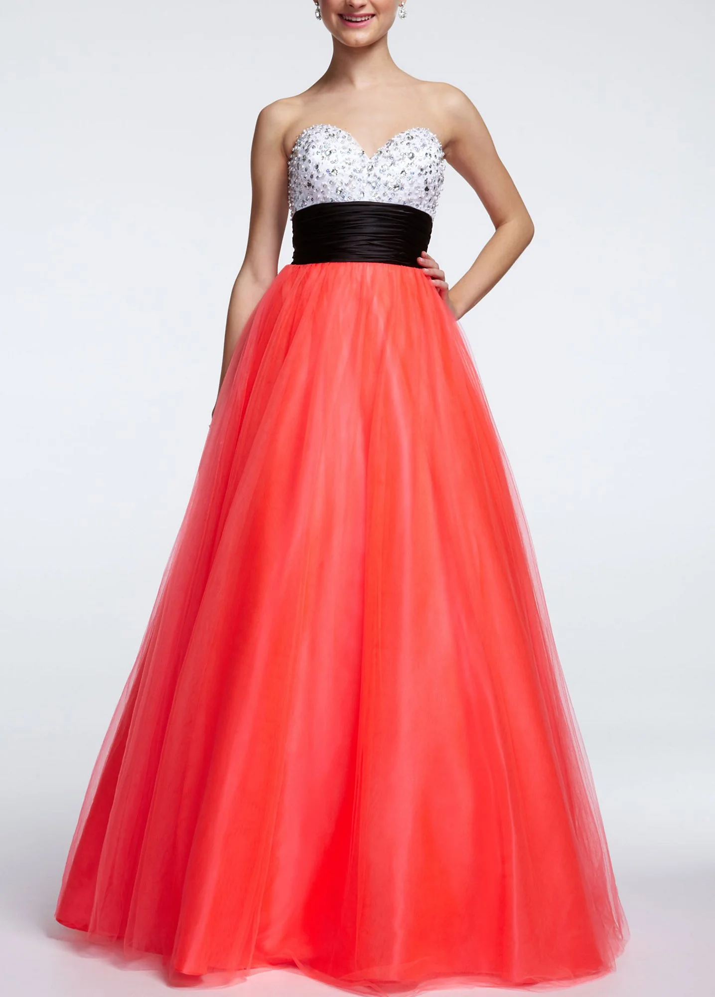 Strapless Satin and Tulle Color Block Prom Dress