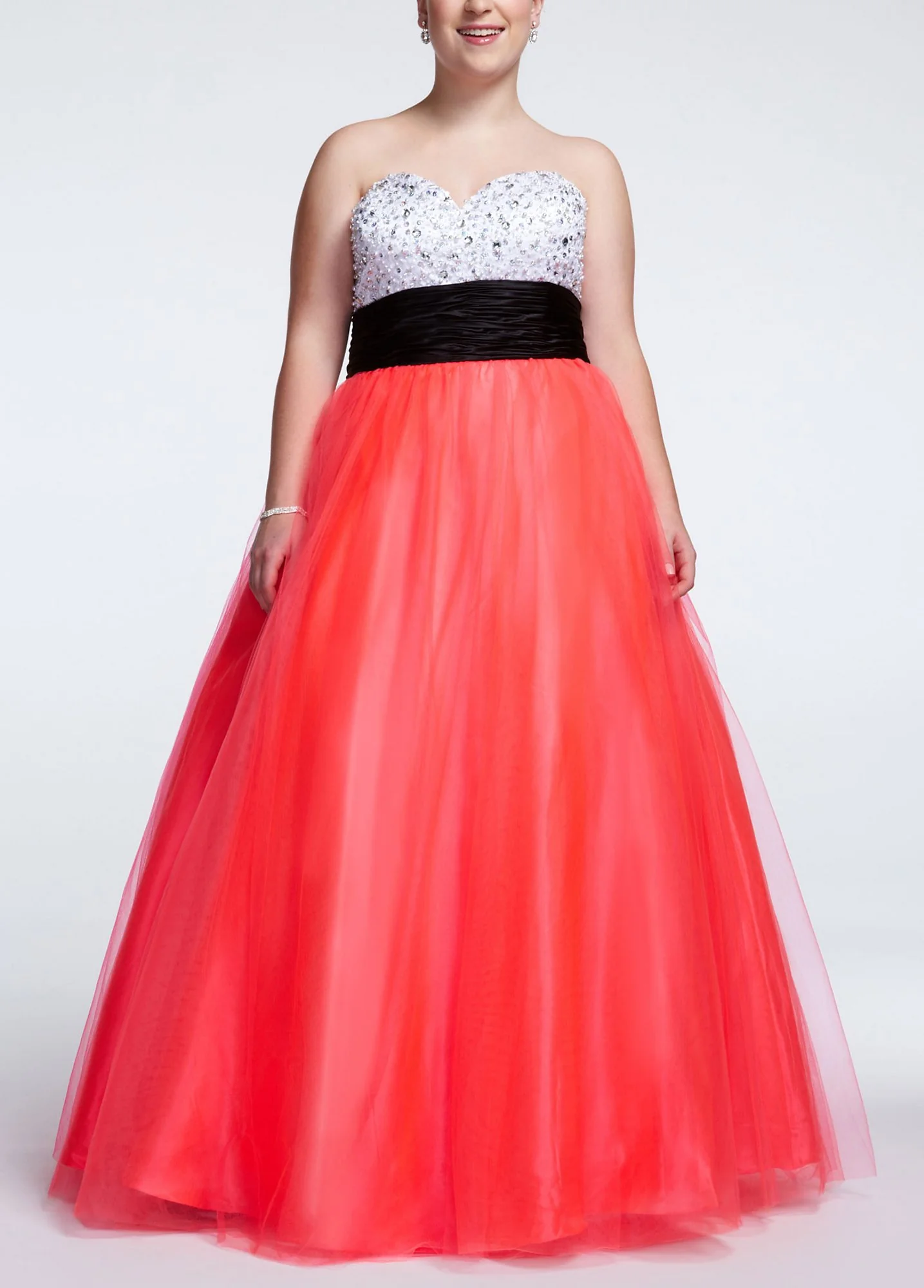 Strapless Satin and Tulle Color Block Prom Dress