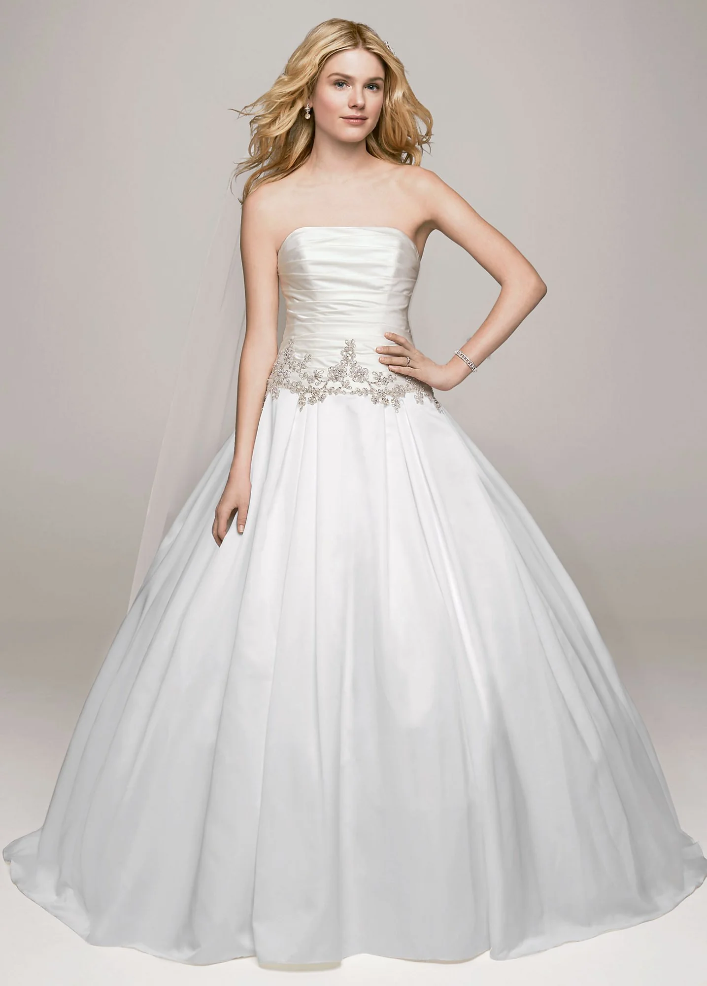 Strapless Satin Ball Gown with Beaded Accents
