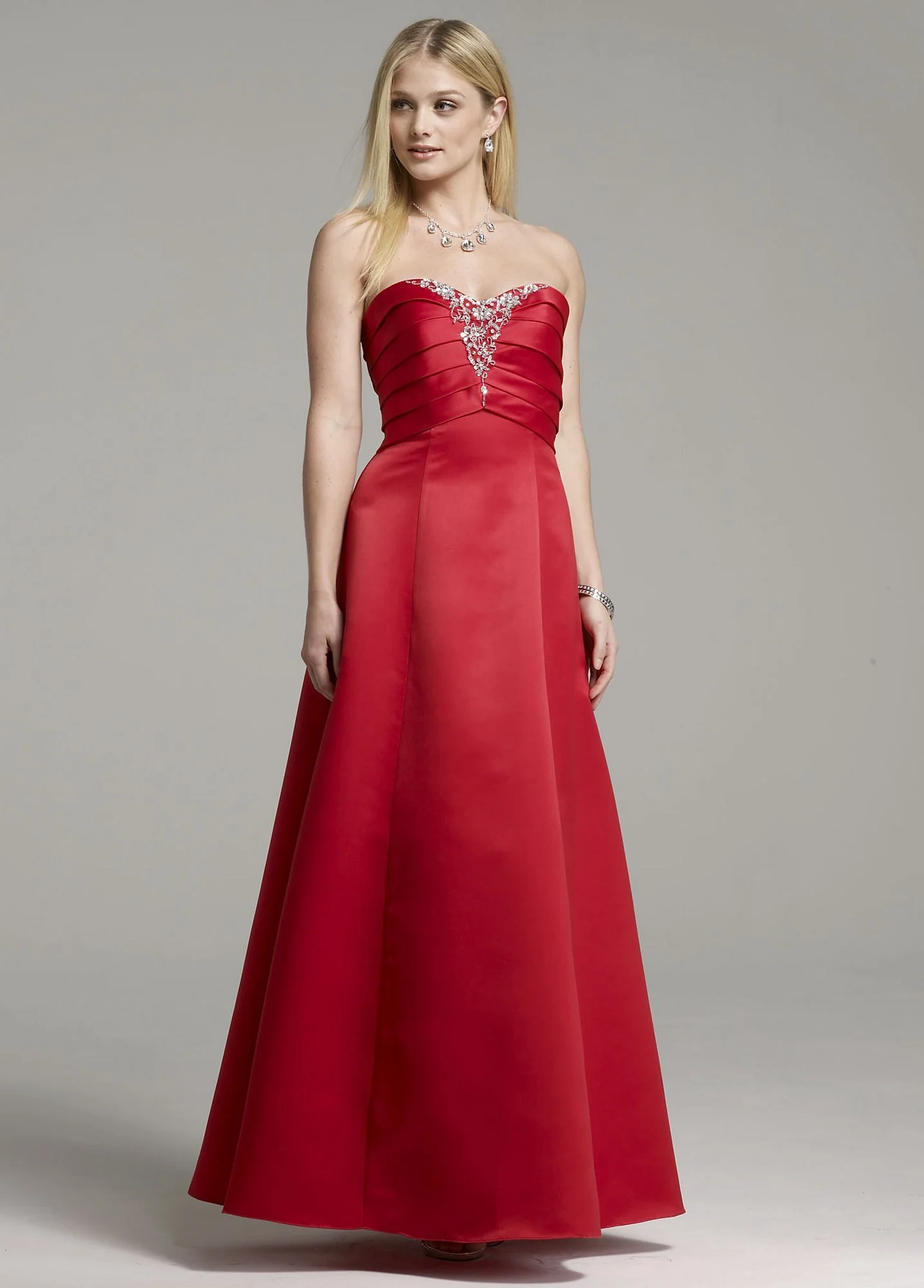 Strapless Satin Ball Gown with Beaded Neckline