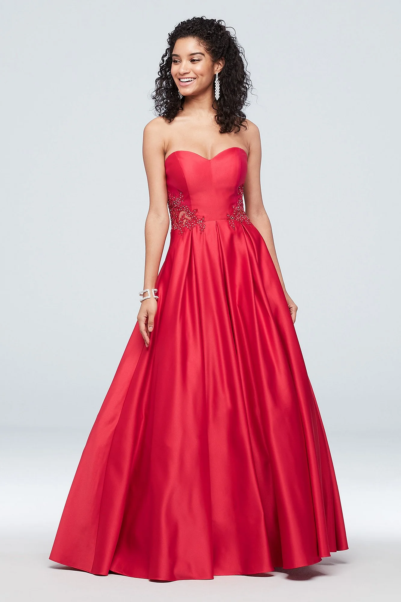Strapless Satin Ball Gown with Waist Embellishment - Image 3