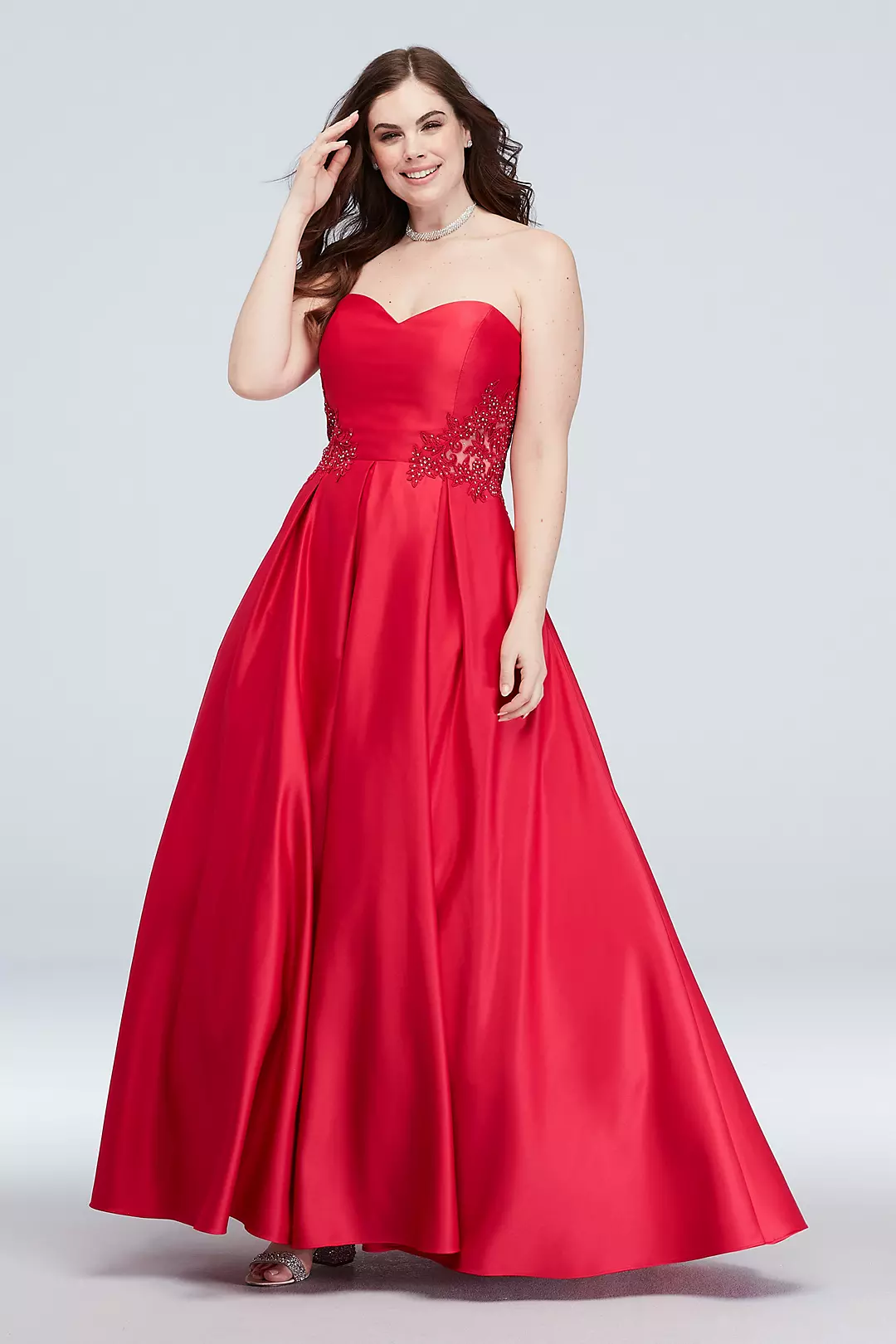 Strapless Satin Ball Gown with Waist Embellishment - Image 4