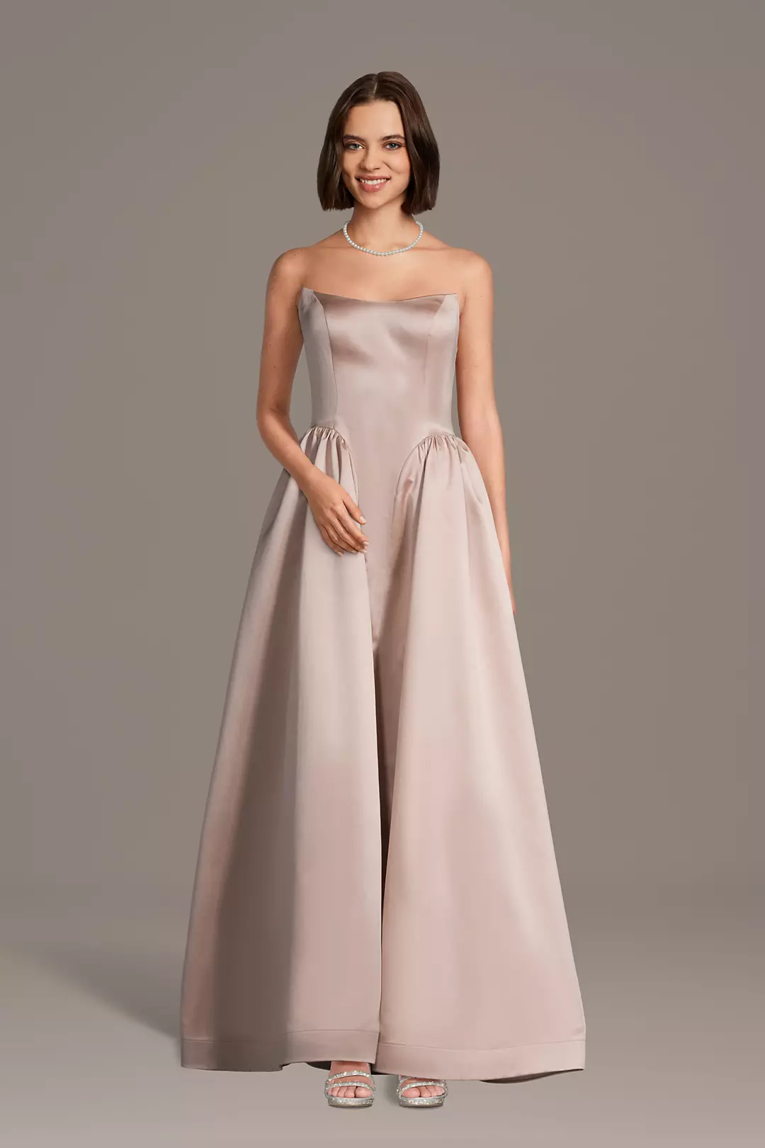Strapless Satin Basque Waist Ball Gown