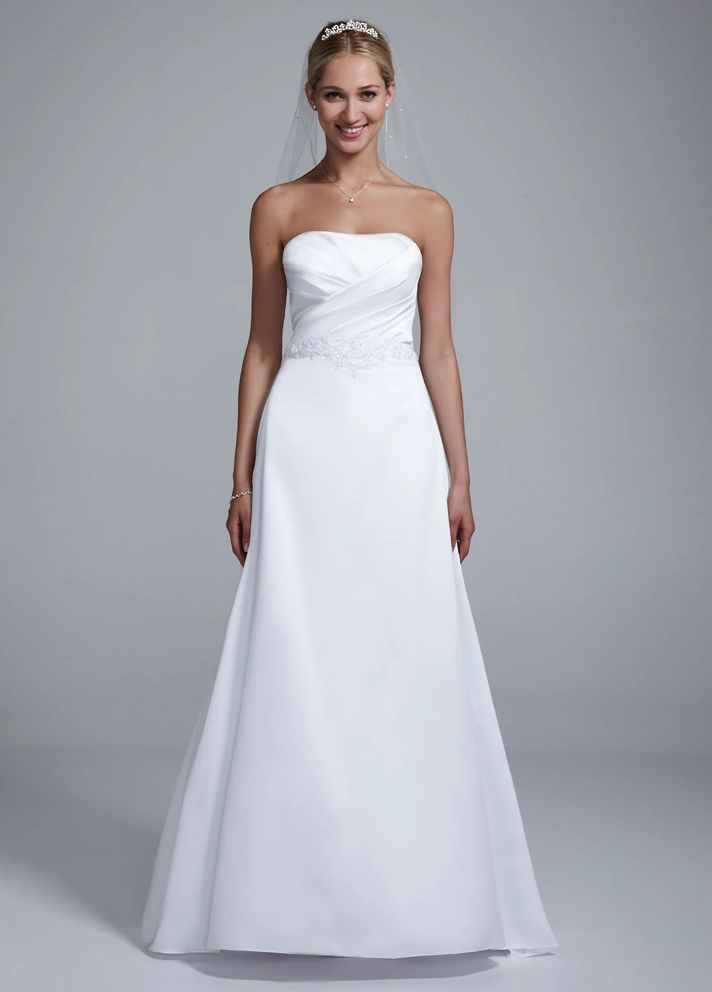 Strapless Satin Beaded Gown with Pleated Bodice - Image 2