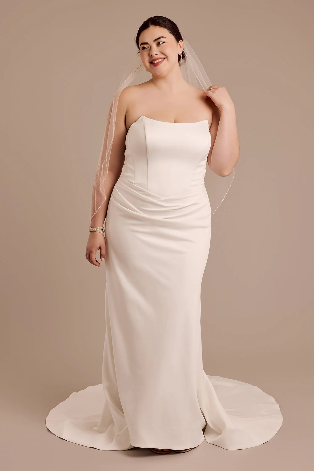 Strapless Satin Draped Mermaid Wedding Dress - Image 2