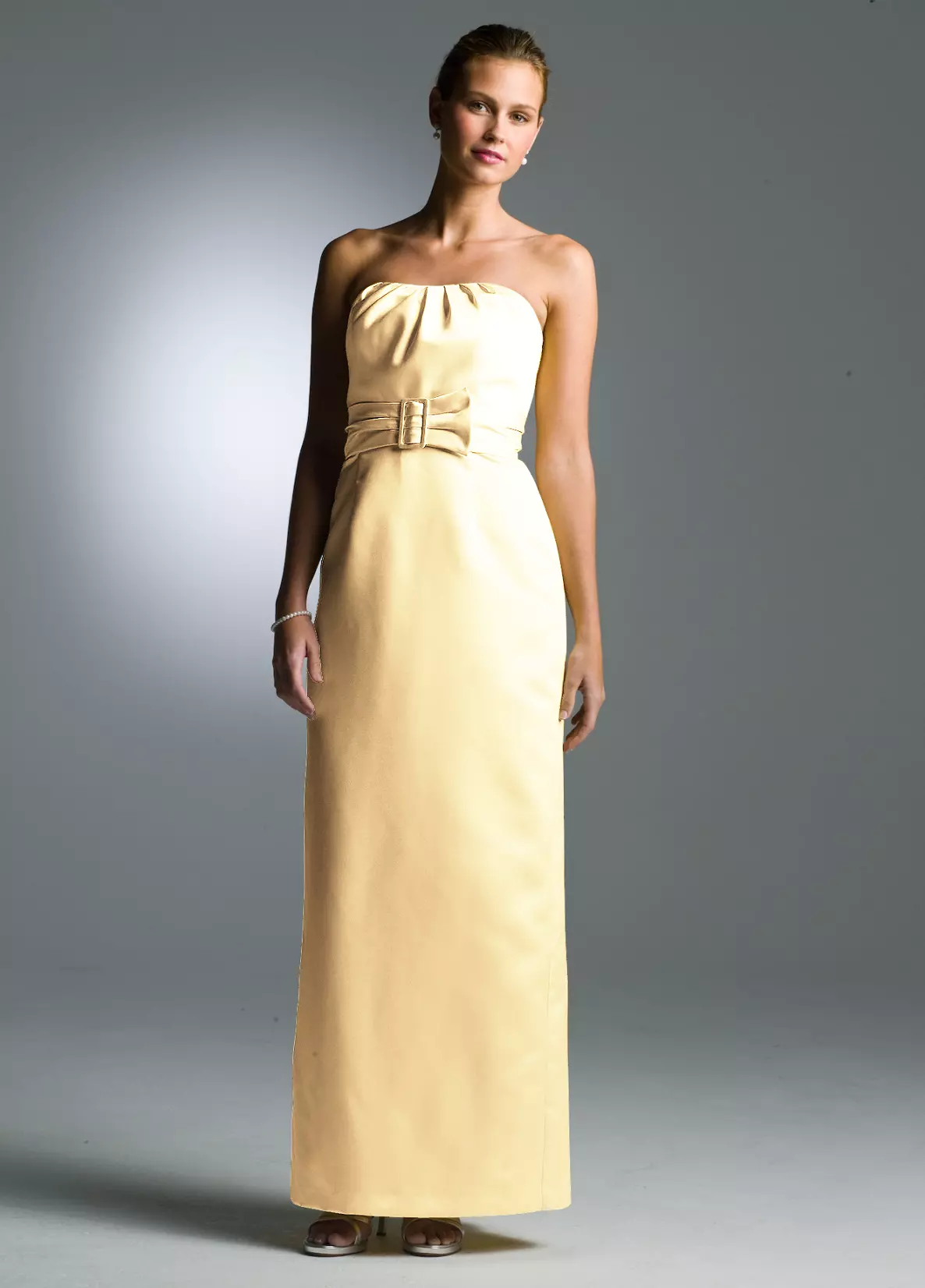 Strapless Satin Dress with Buckle Detail
