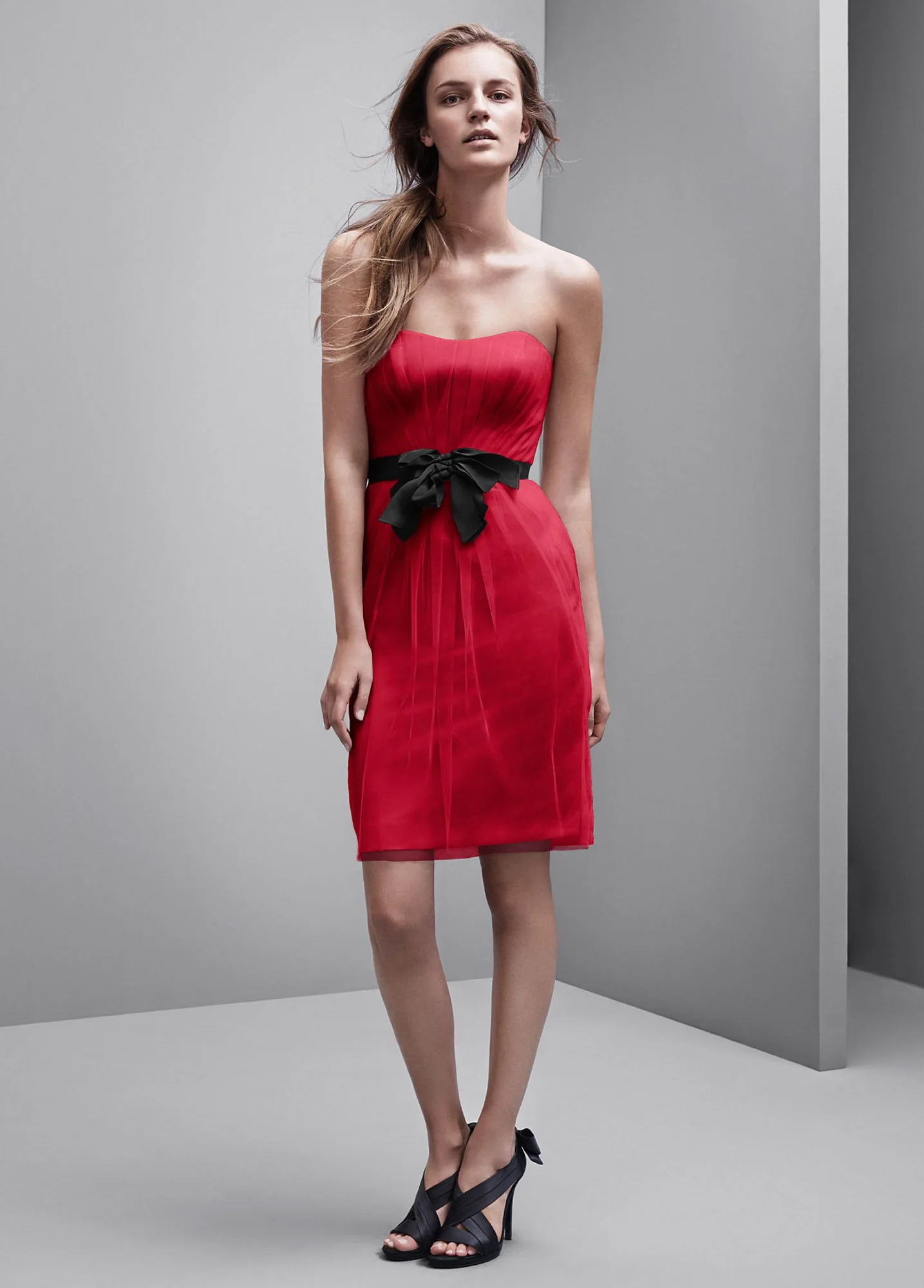 Strapless Satin Dress with Tulle Overlay - Image 7