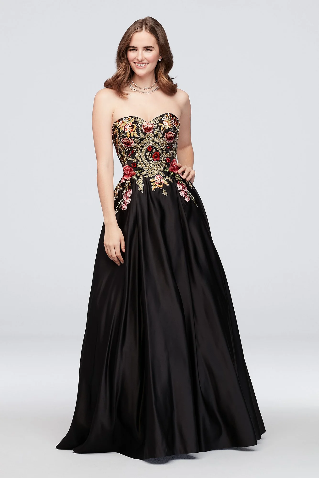 Strapless Satin Floral Embroidered Ball Gown - Image 2