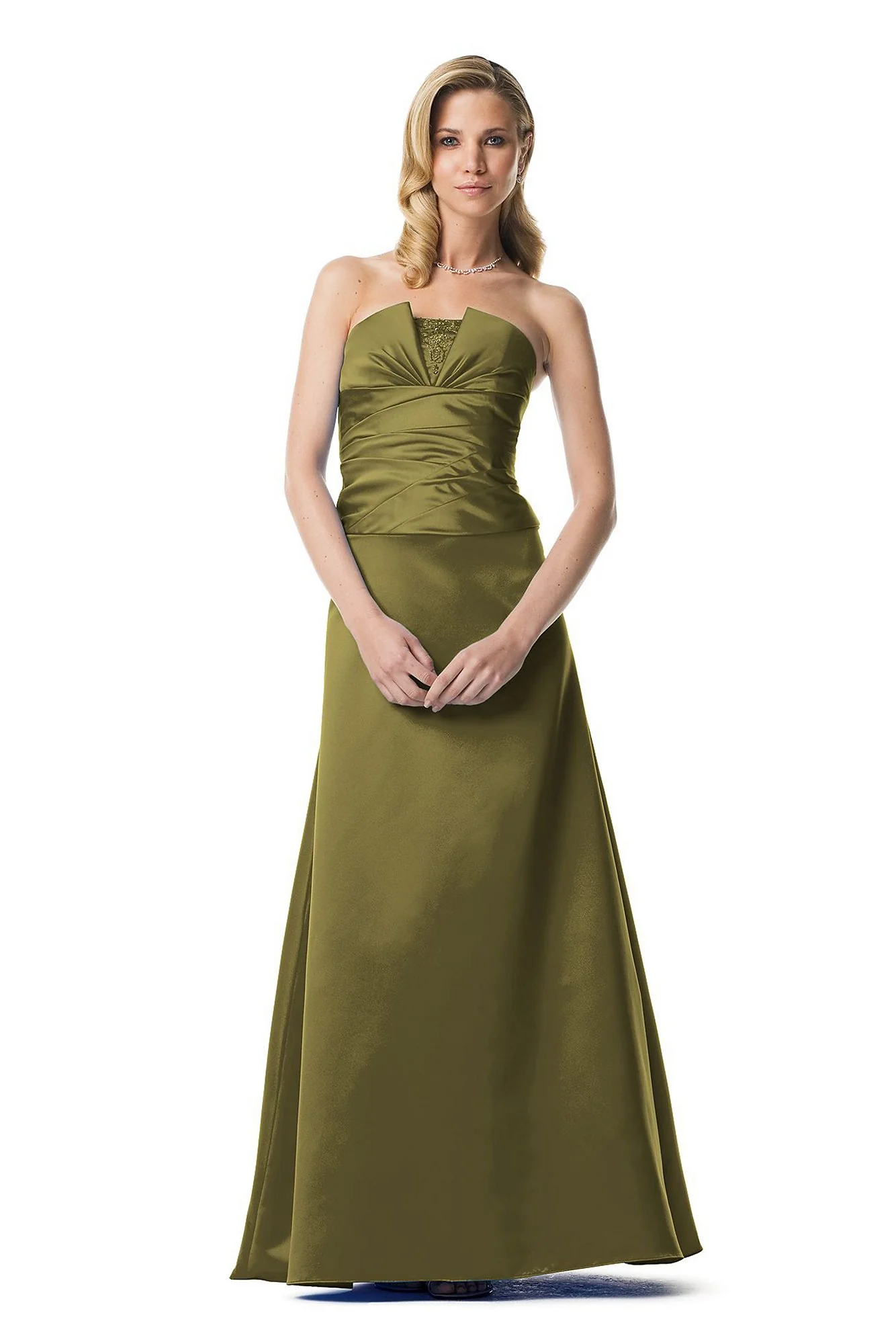 Strapless Satin Gown with Bodice and Ruched Bust