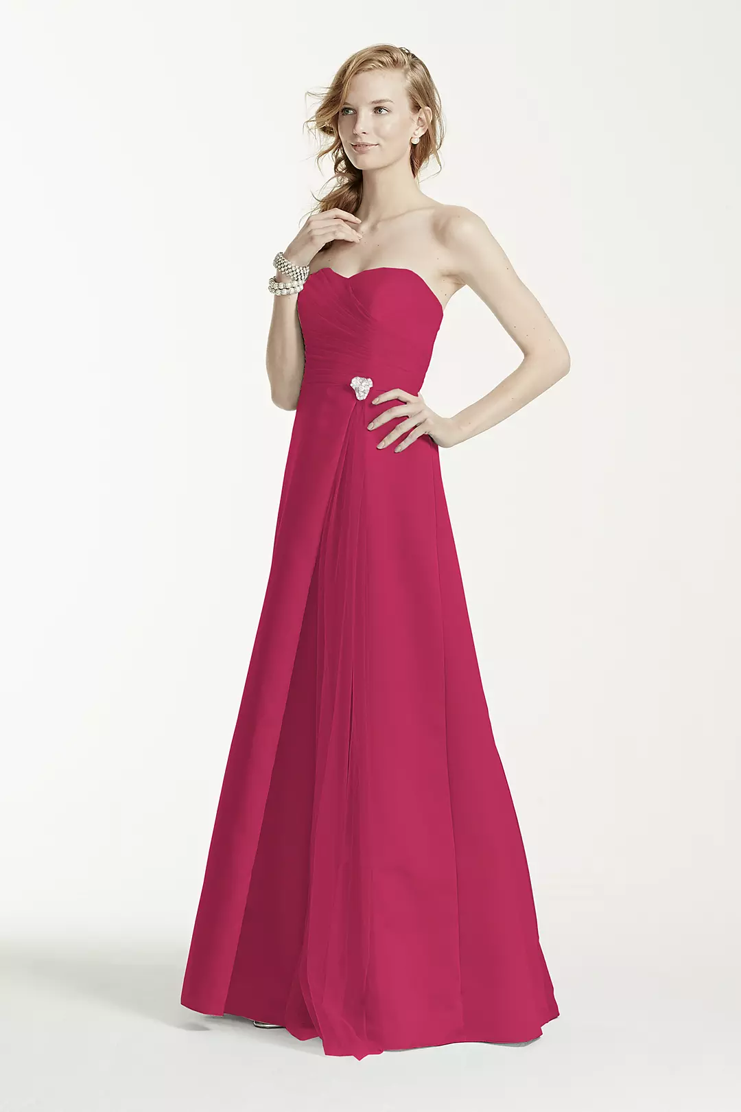 Strapless Satin Long Dress with Side Brooch - Image 12