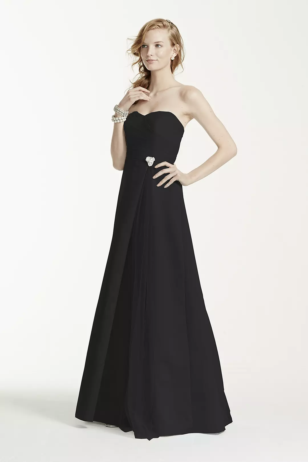 Strapless Satin Long Dress with Side Brooch - Image 21