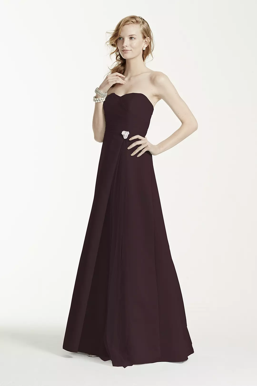 Strapless Satin Long Dress with Side Brooch - Image 24