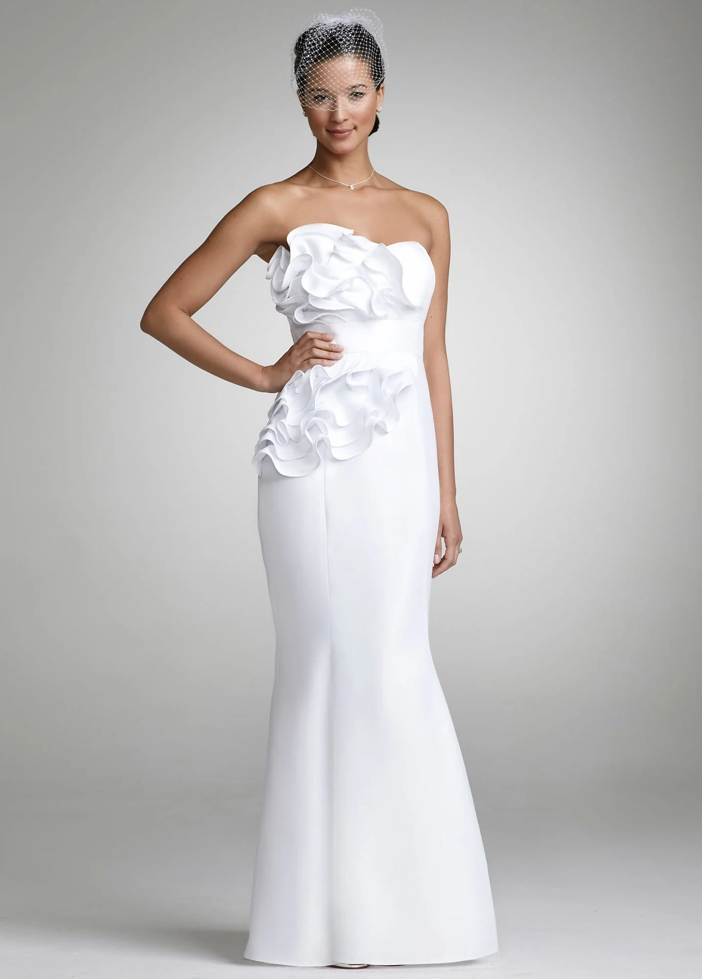 Strapless Satin Mermaid Gown with Cascade Ruffle