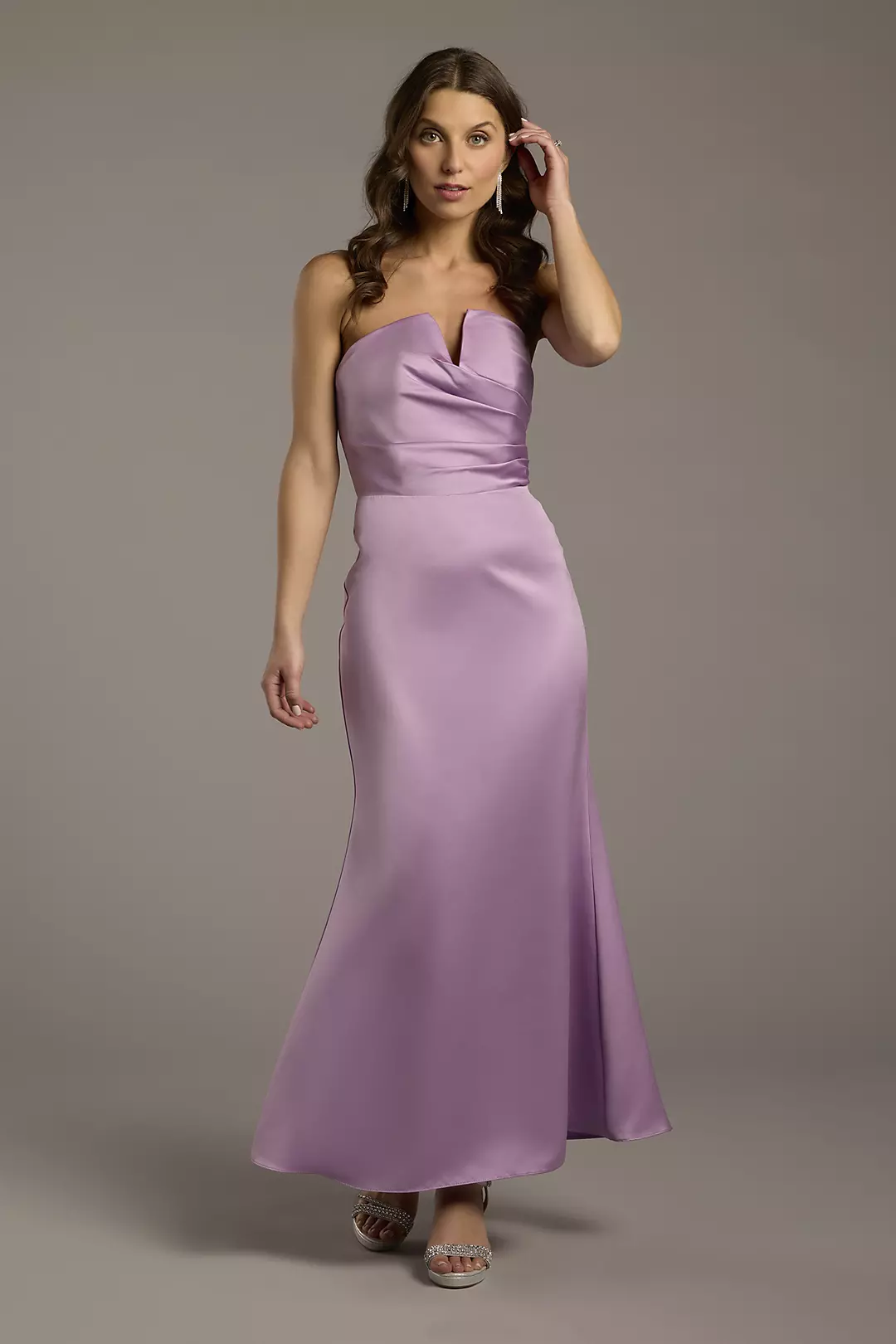 Strapless Satin Notch Neckline Sheath Dress - Image 3