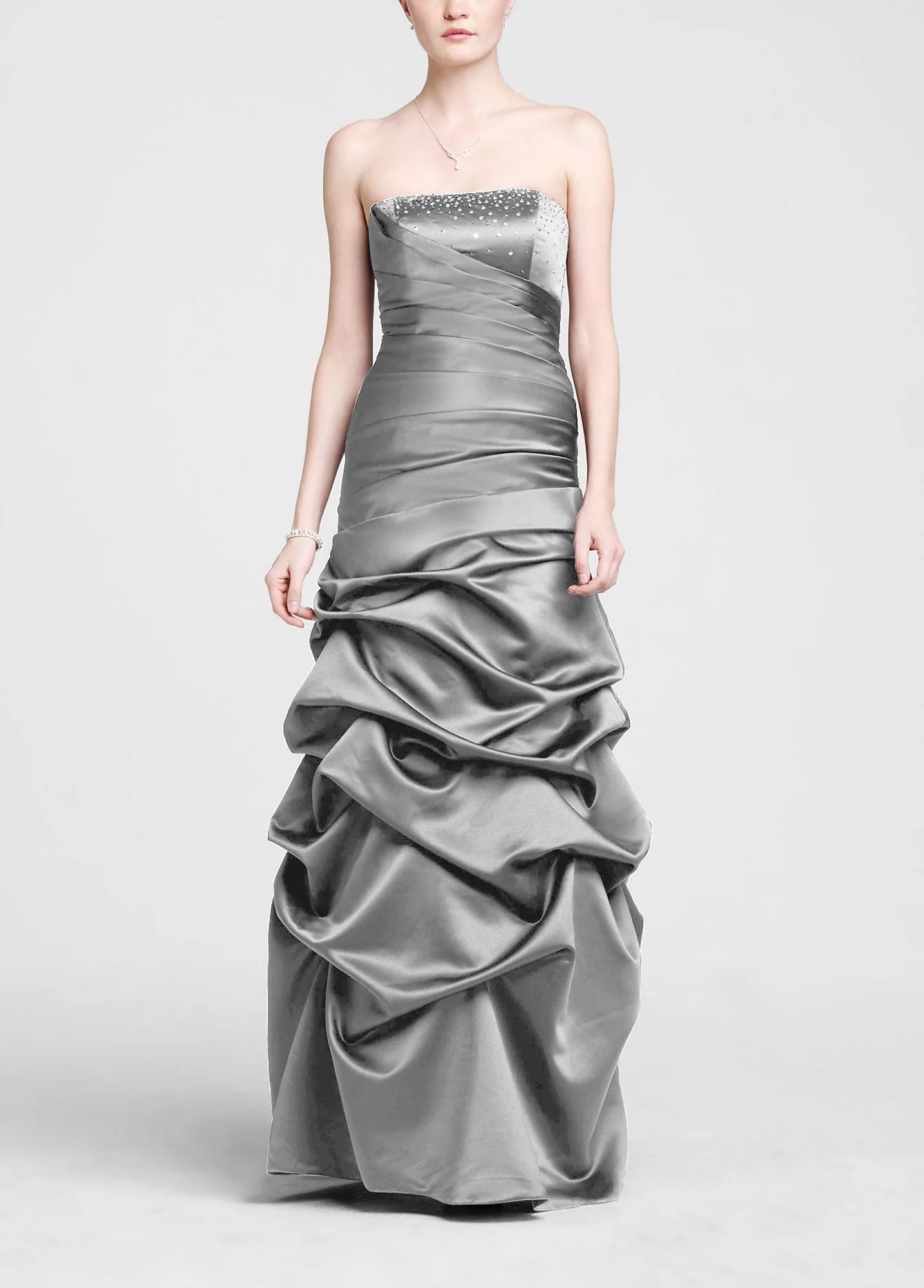 Strapless Satin Pick Up Ball Gown with Beaded Bust - Image 3