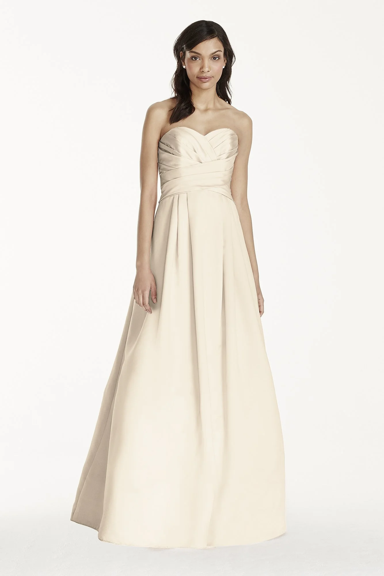 Strapless Satin Pleated Bodice Ball Gown - Image 86