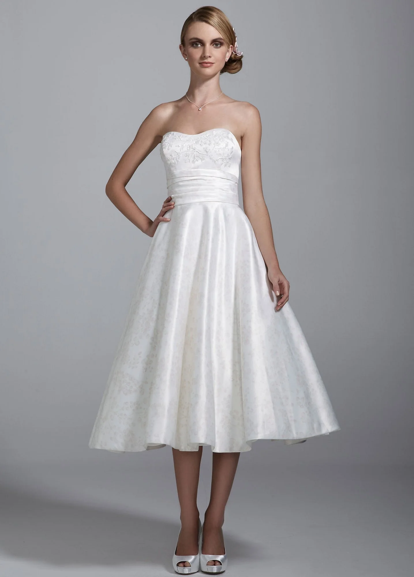 Strapless Satin Short Dress with Floral Print
